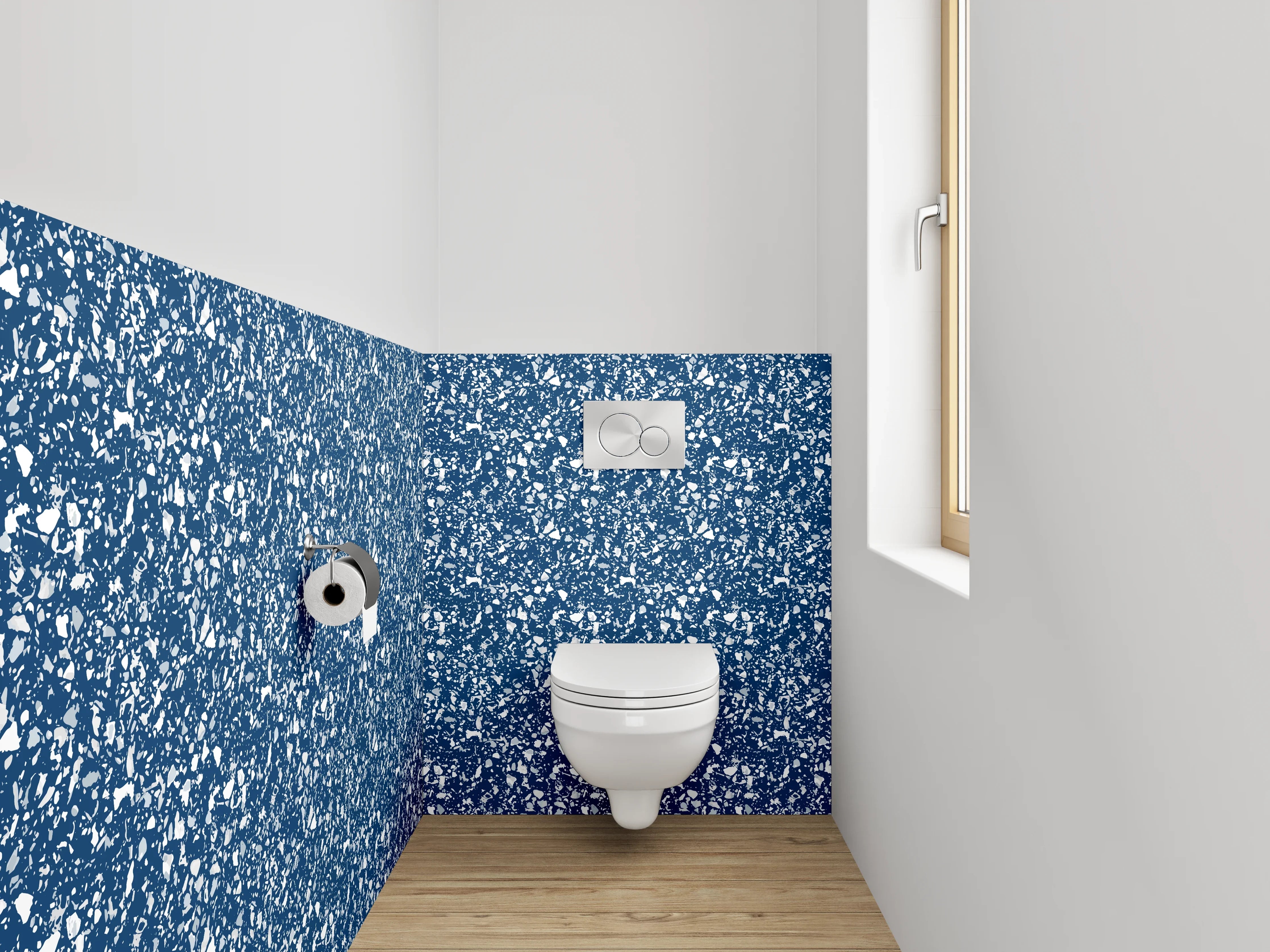 WC-Rückwand - Blaues Blätterdekor Muster