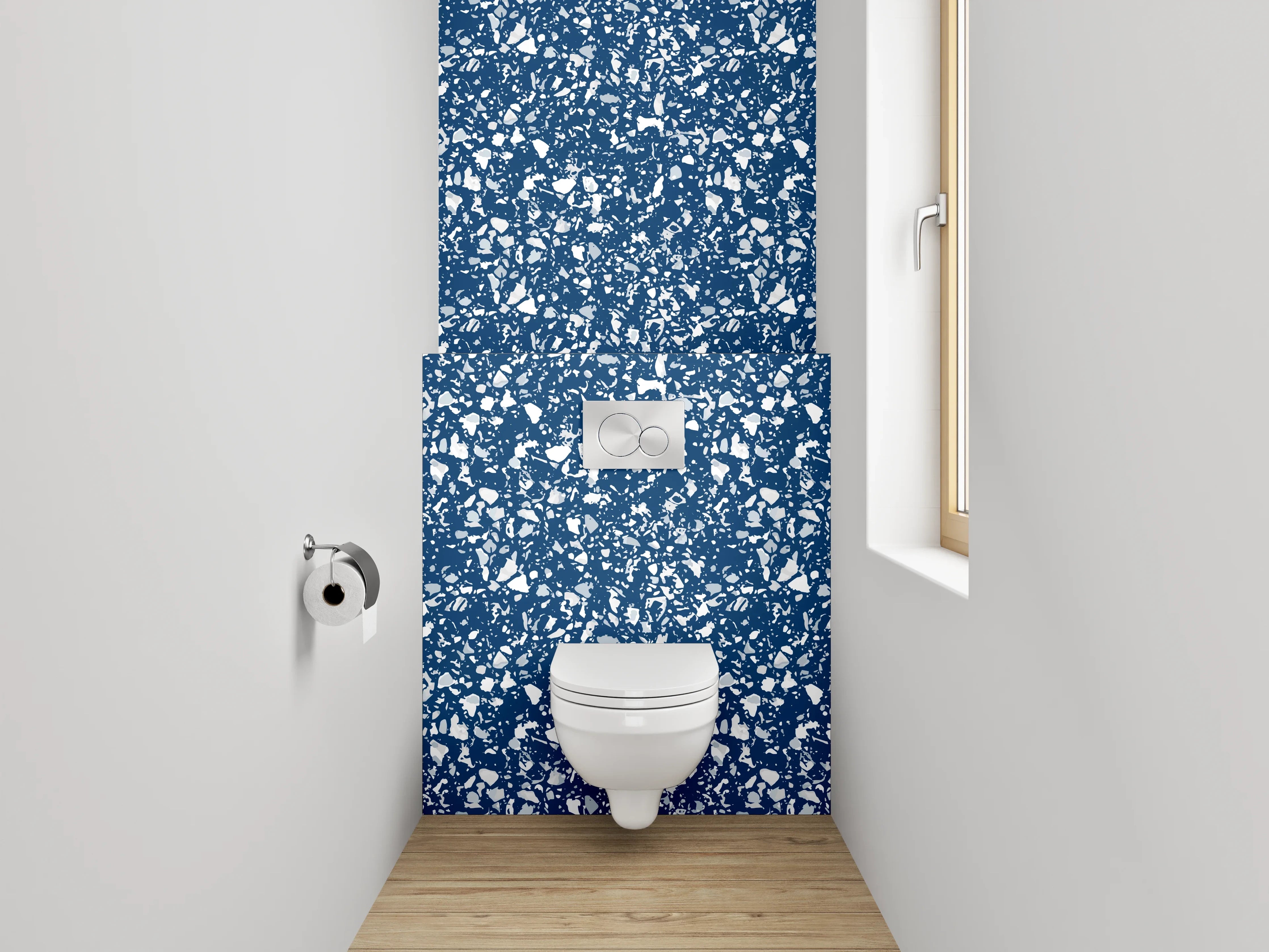 WC-Rückwand - Blaues Blätterdekor Muster