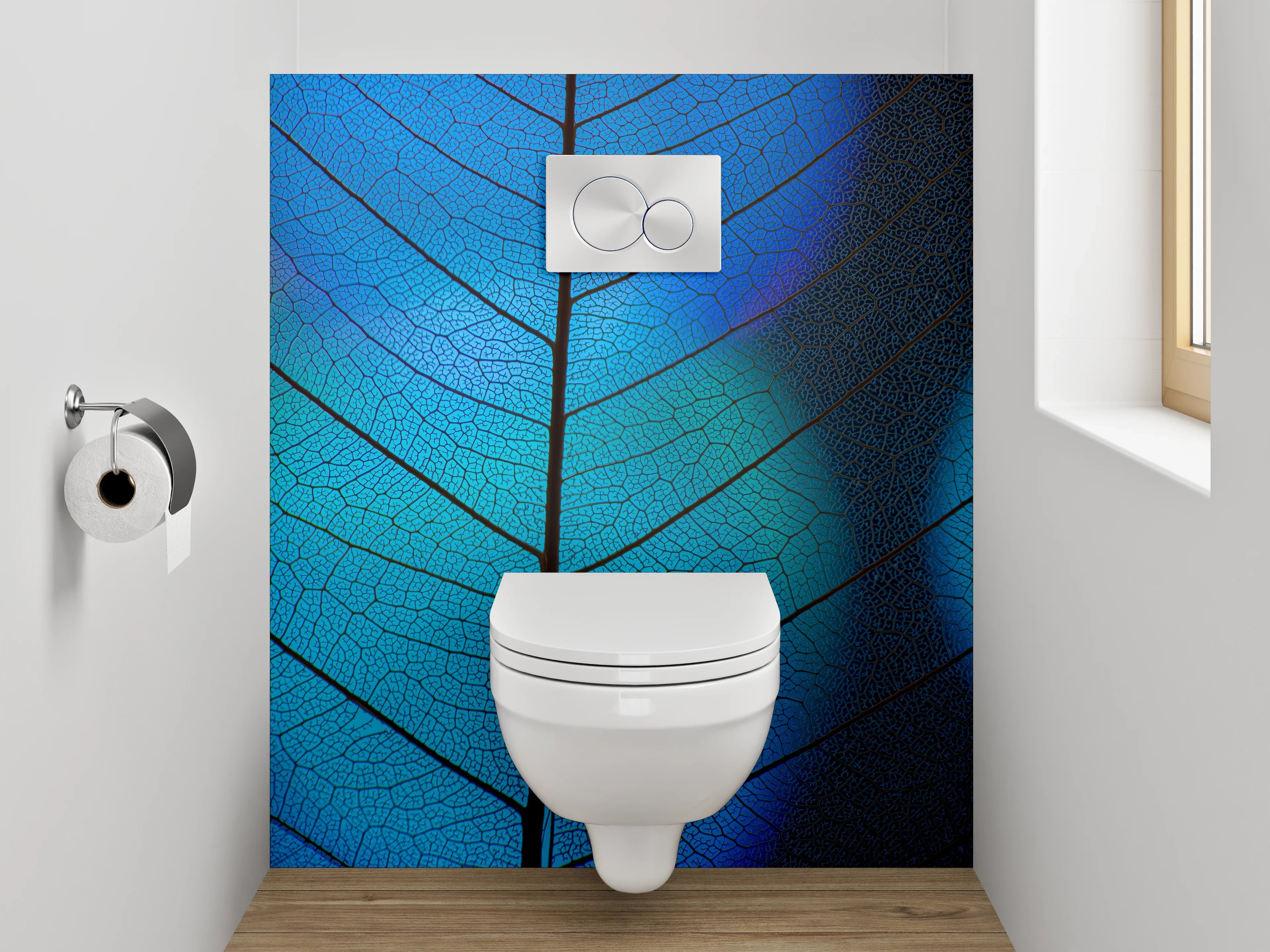 WC-Rückwand - Blaues Blatt-Muster Makroaufnahme