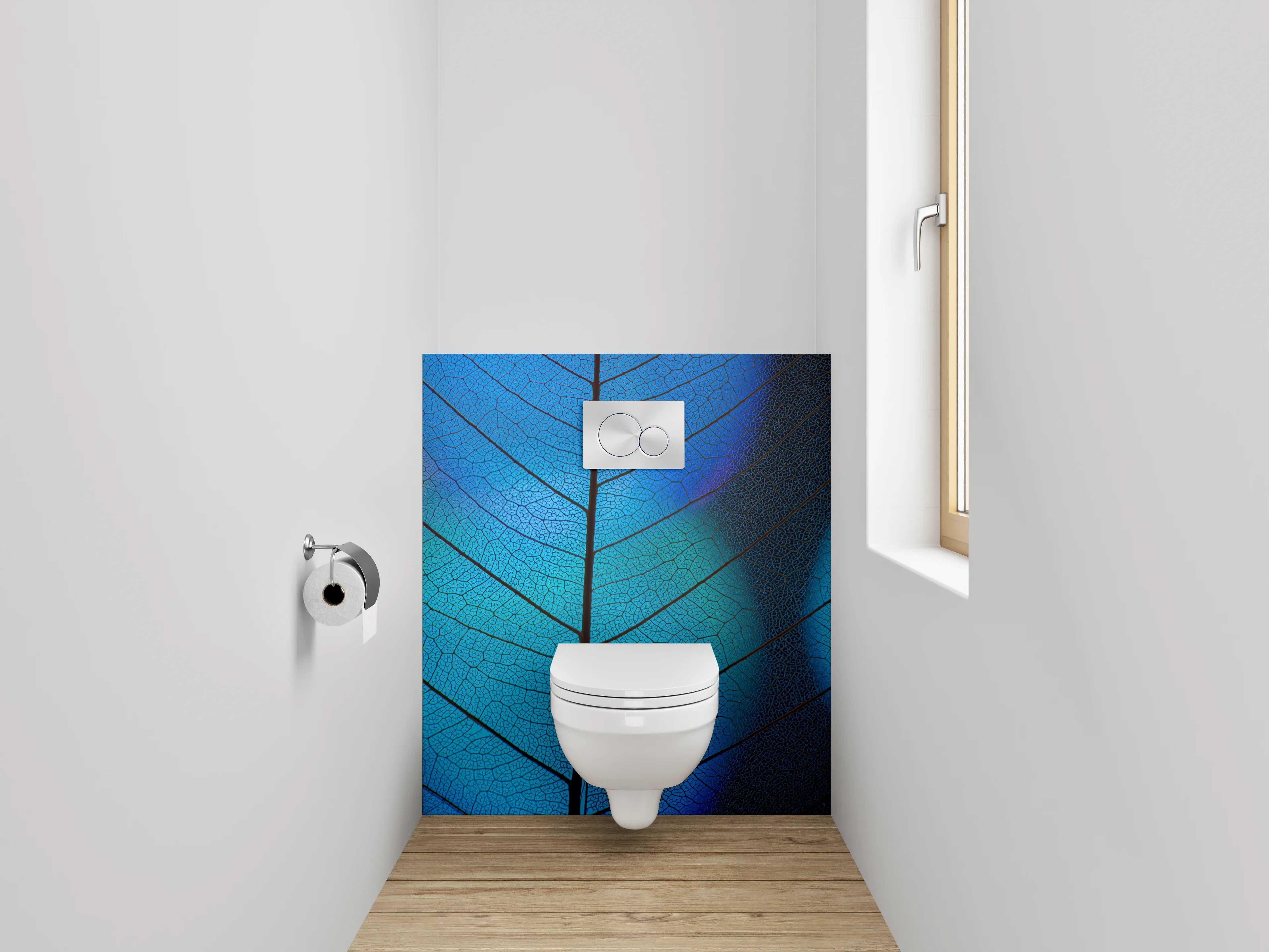 WC-Rückwand - Blaues Blatt-Muster Makroaufnahme
