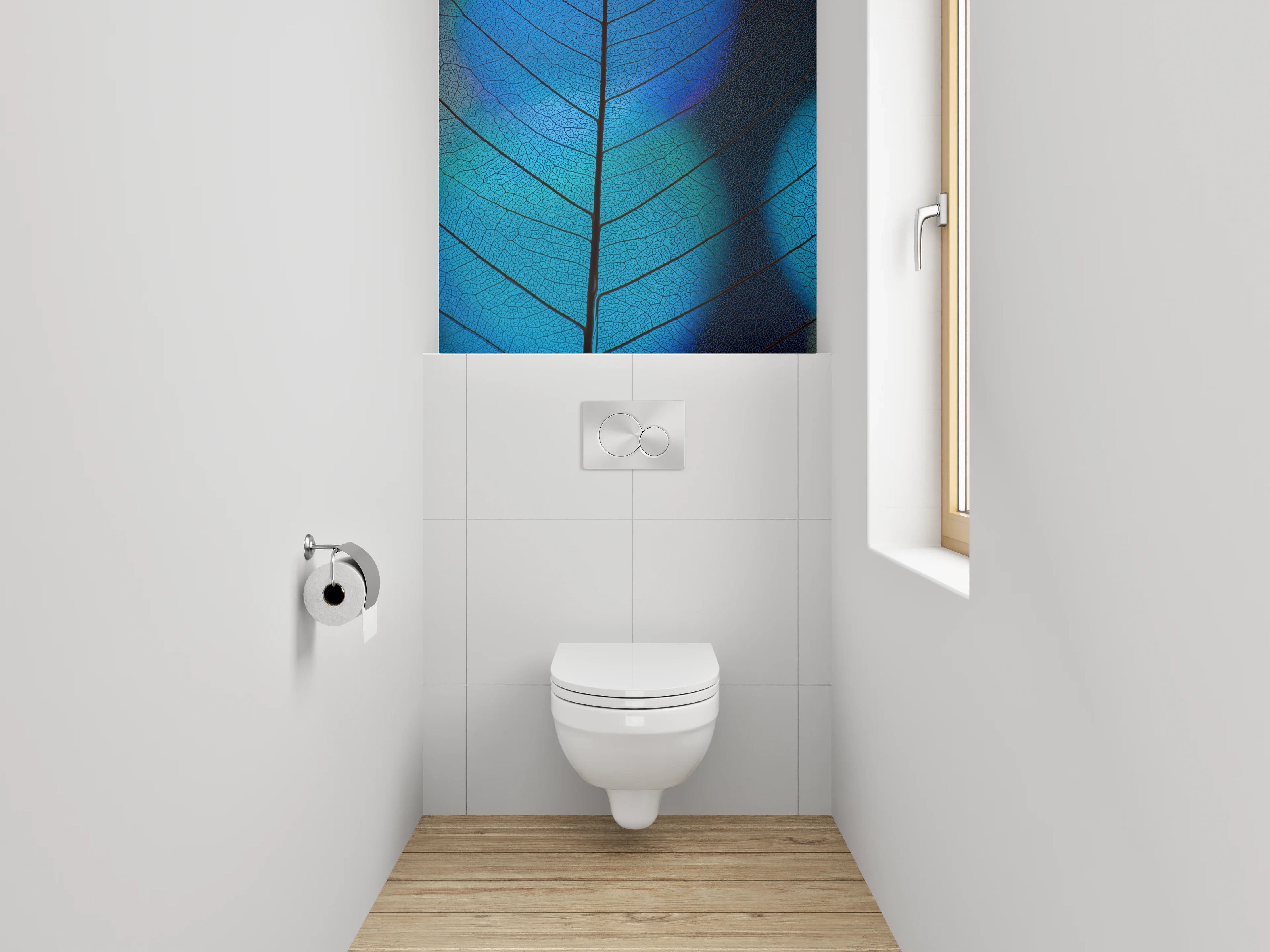 WC-Rückwand - Blaues Blatt-Muster Makroaufnahme