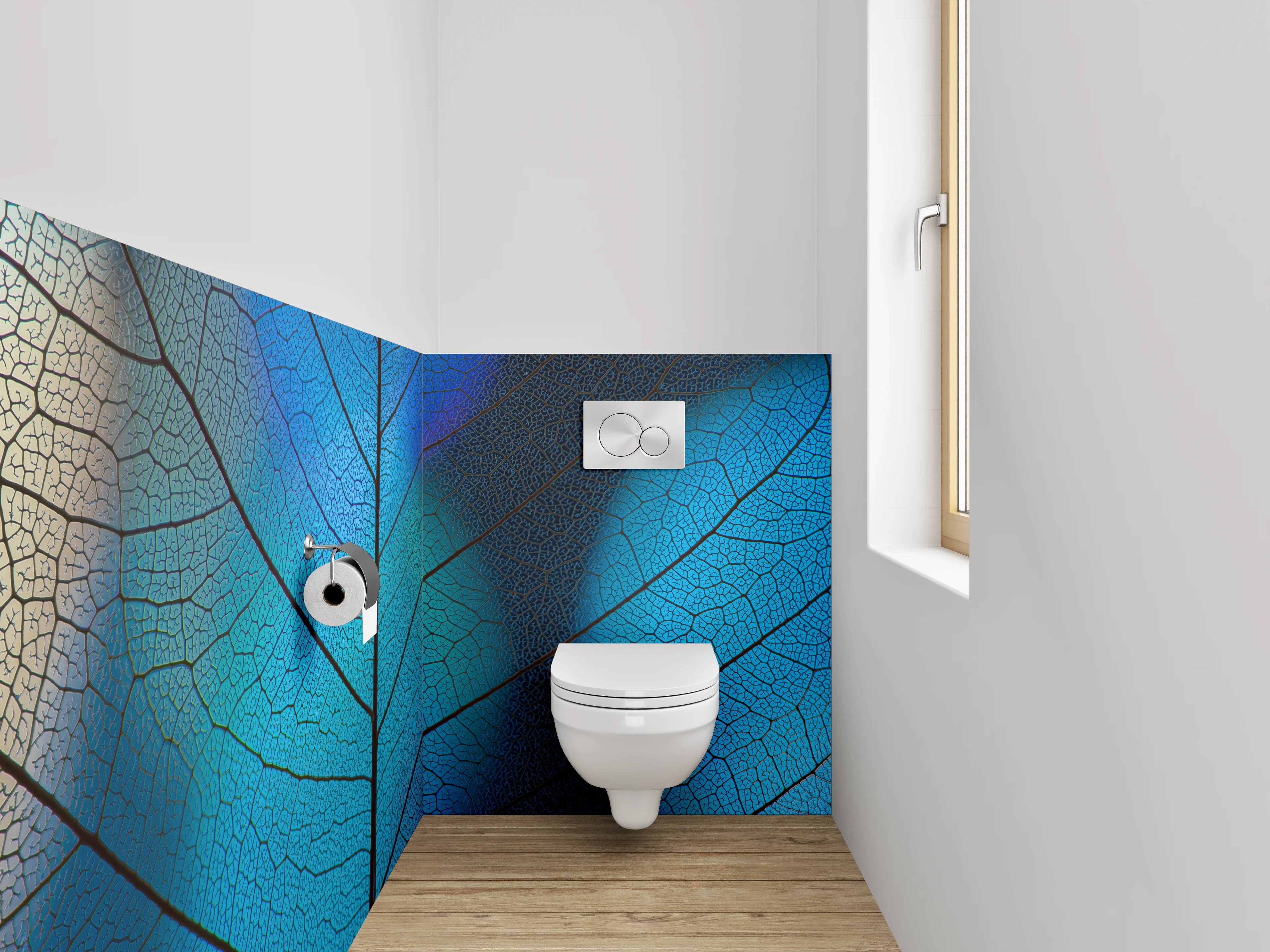 WC-Rückwand - Blaues Blatt-Muster Makroaufnahme