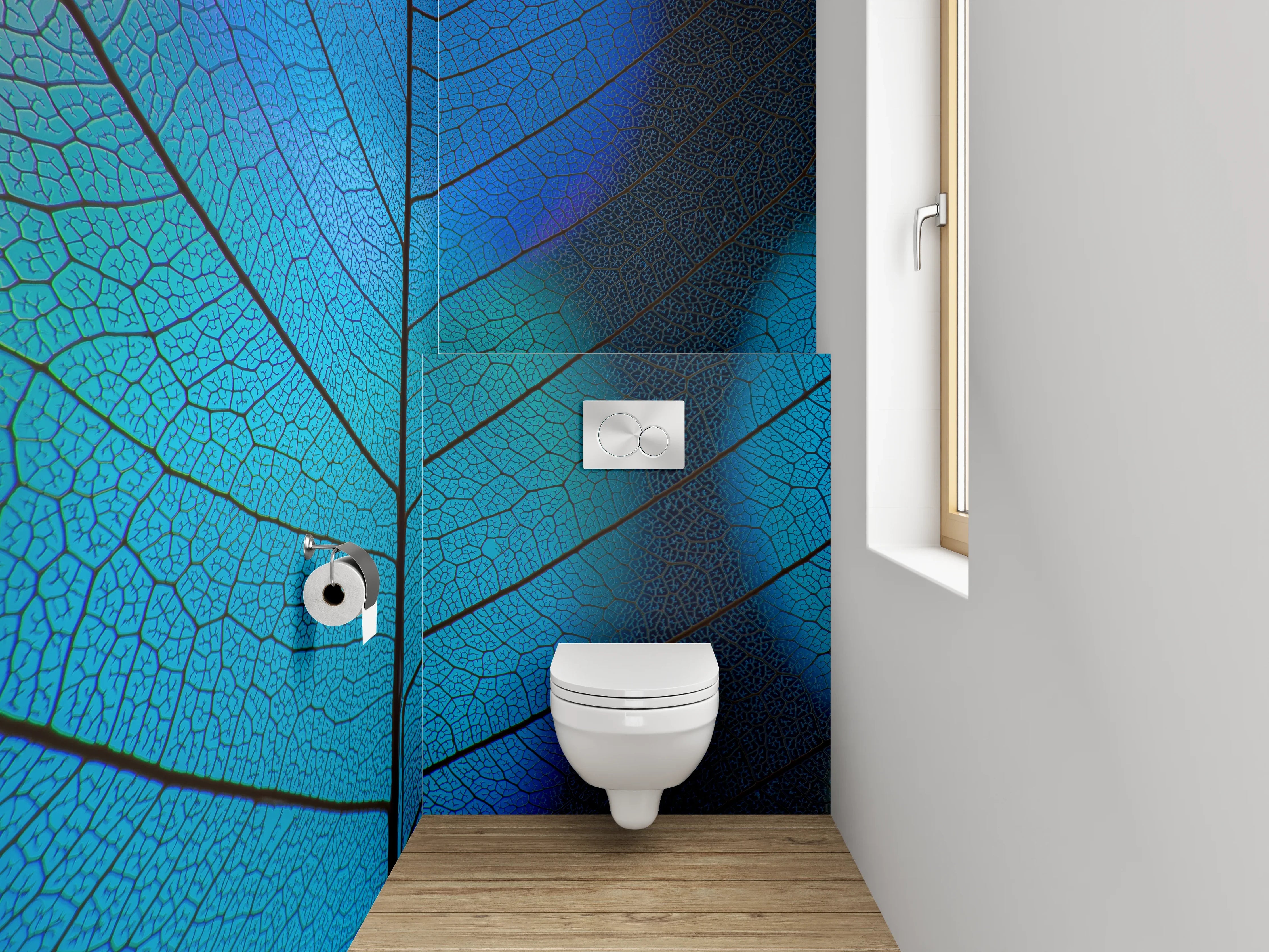 WC-Rückwand - Blaues Blatt-Muster Makroaufnahme