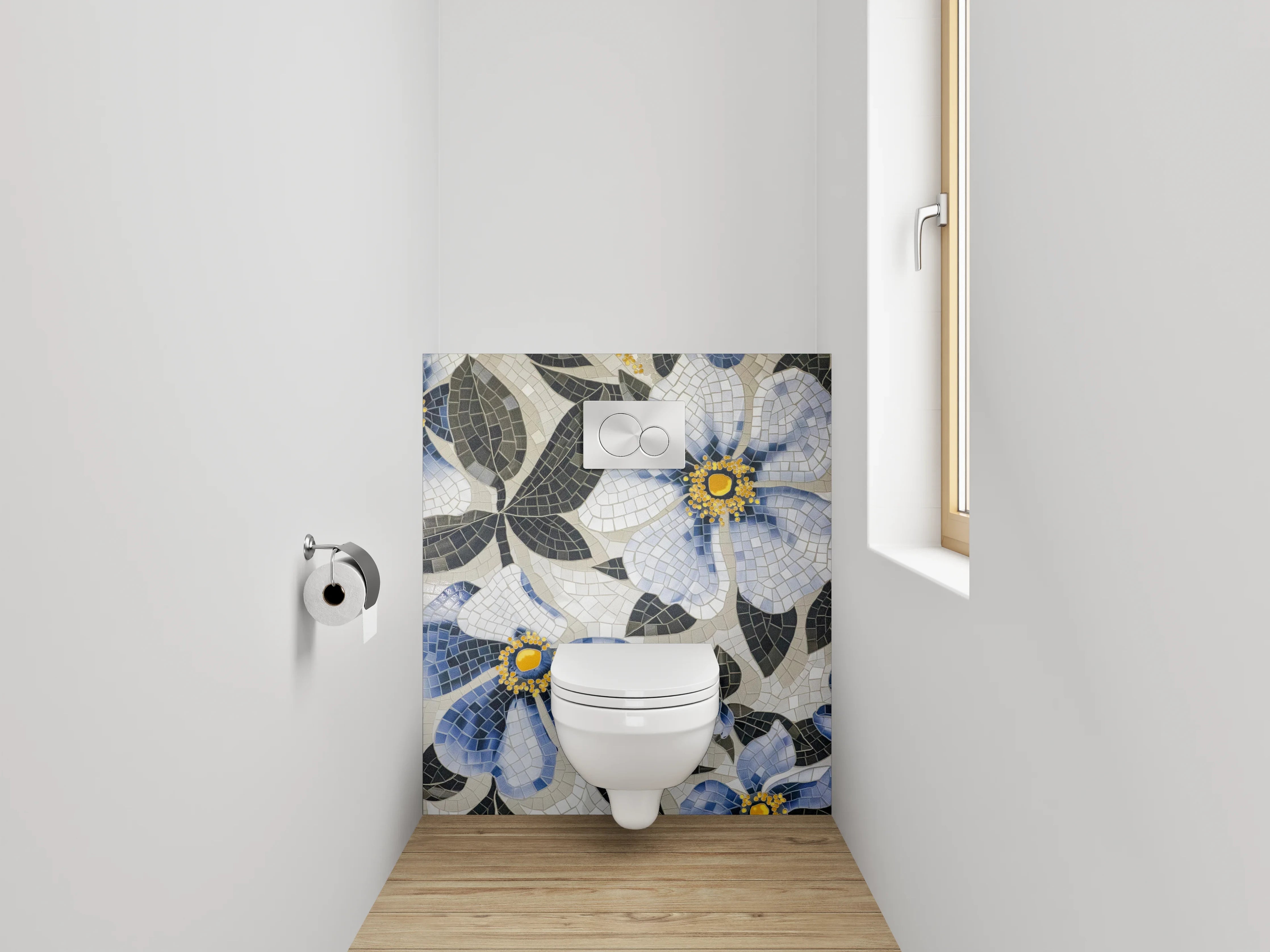 WC-Rückwand - Blaues Blumen-Mosaik Muster