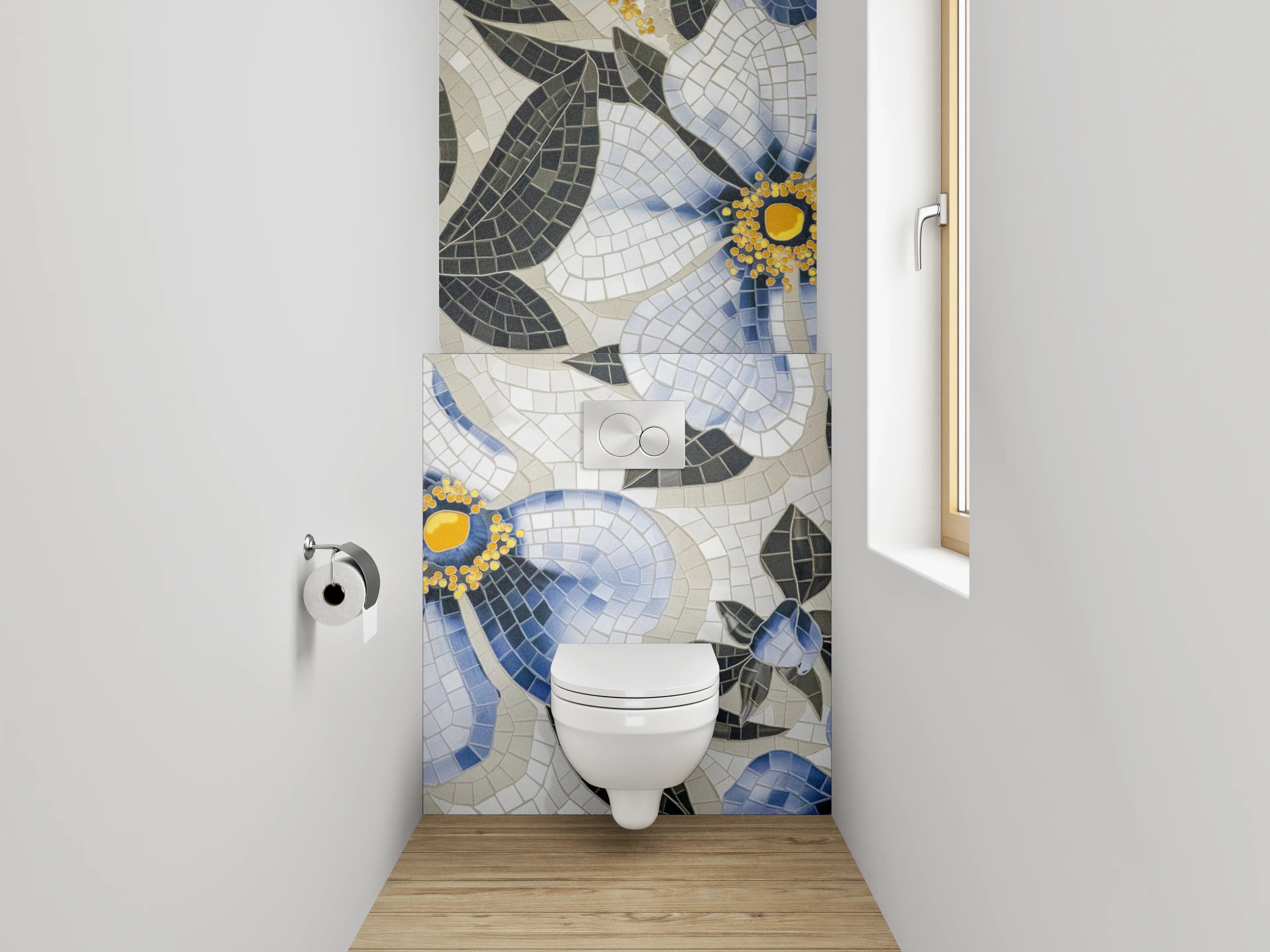 WC-Rückwand - Blaues Blumen-Mosaik Muster