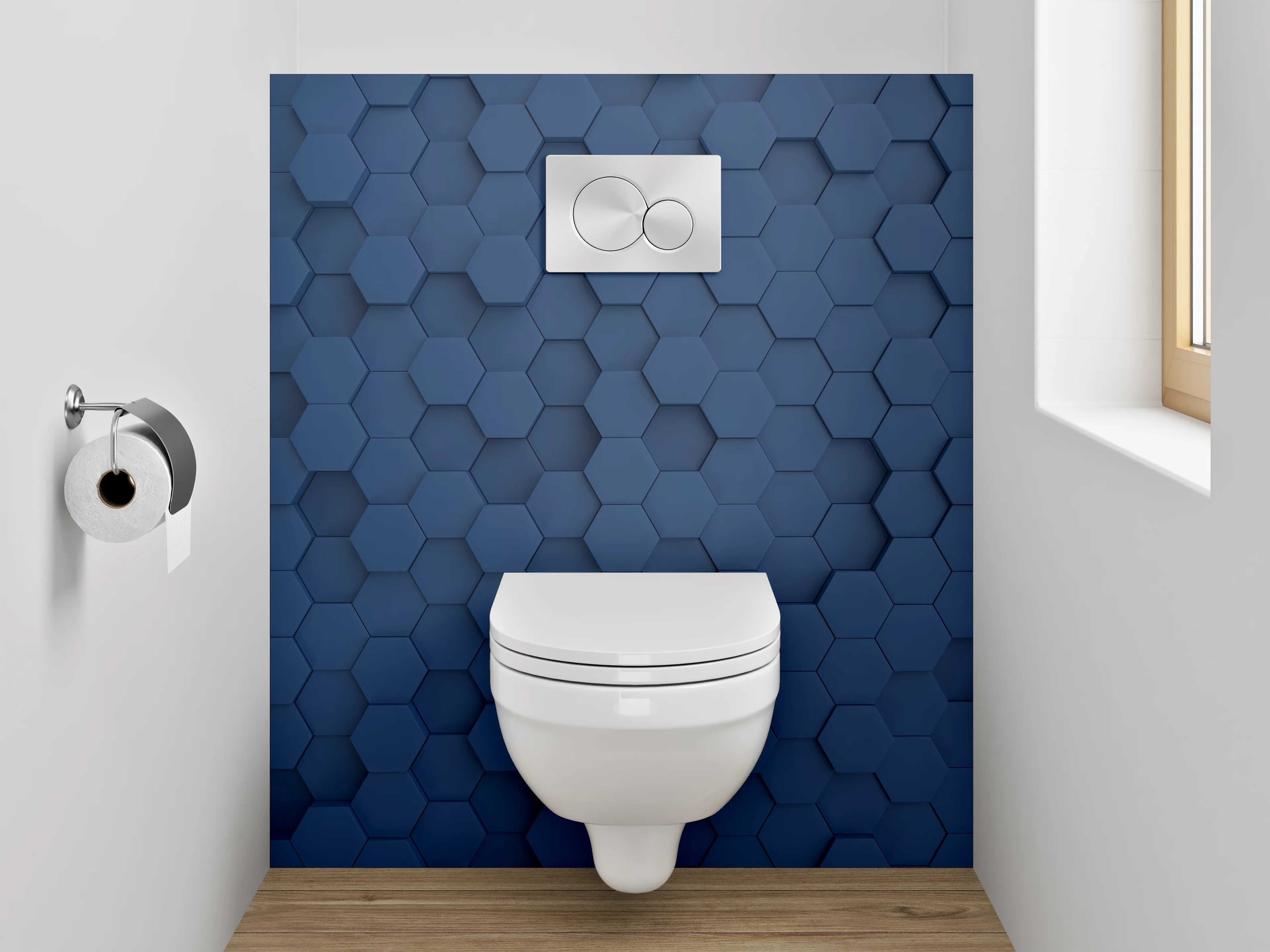 WC-Rückwand - Blaues Hexagon 3D Muster