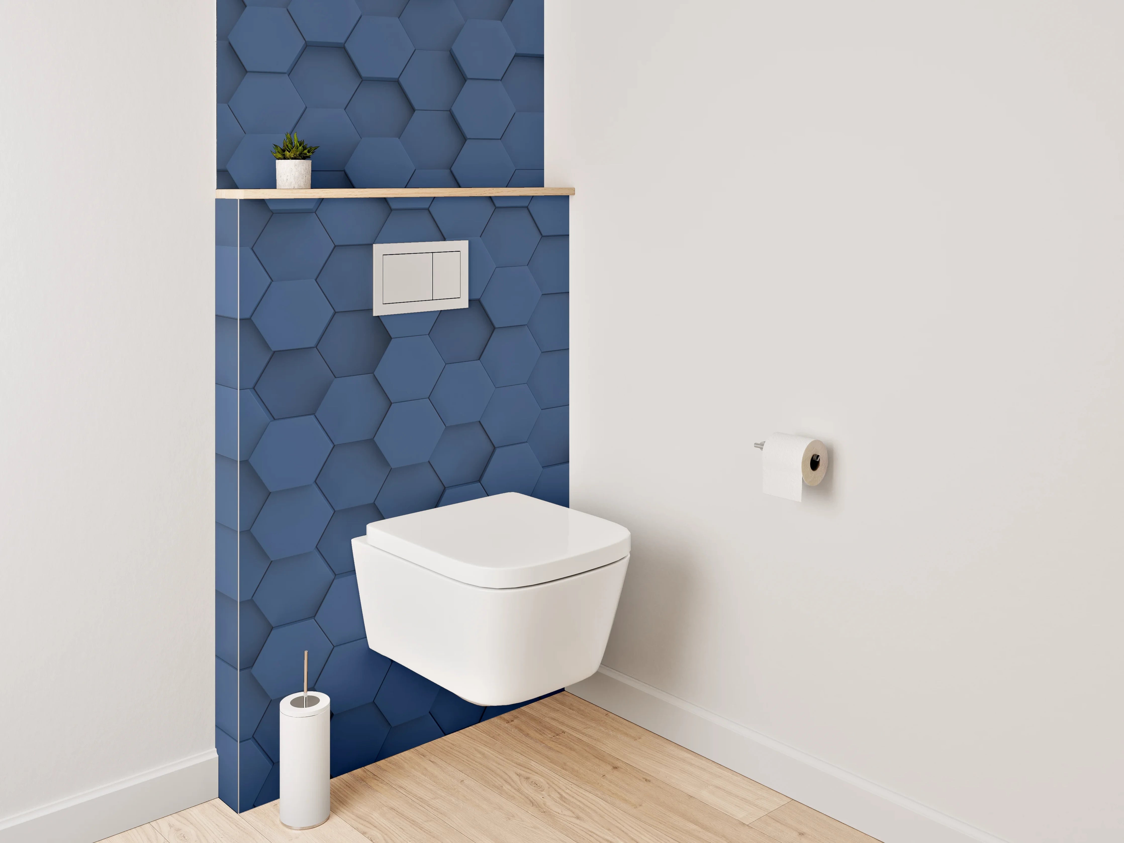 WC-Rückwand - Blaues Hexagon 3D Muster