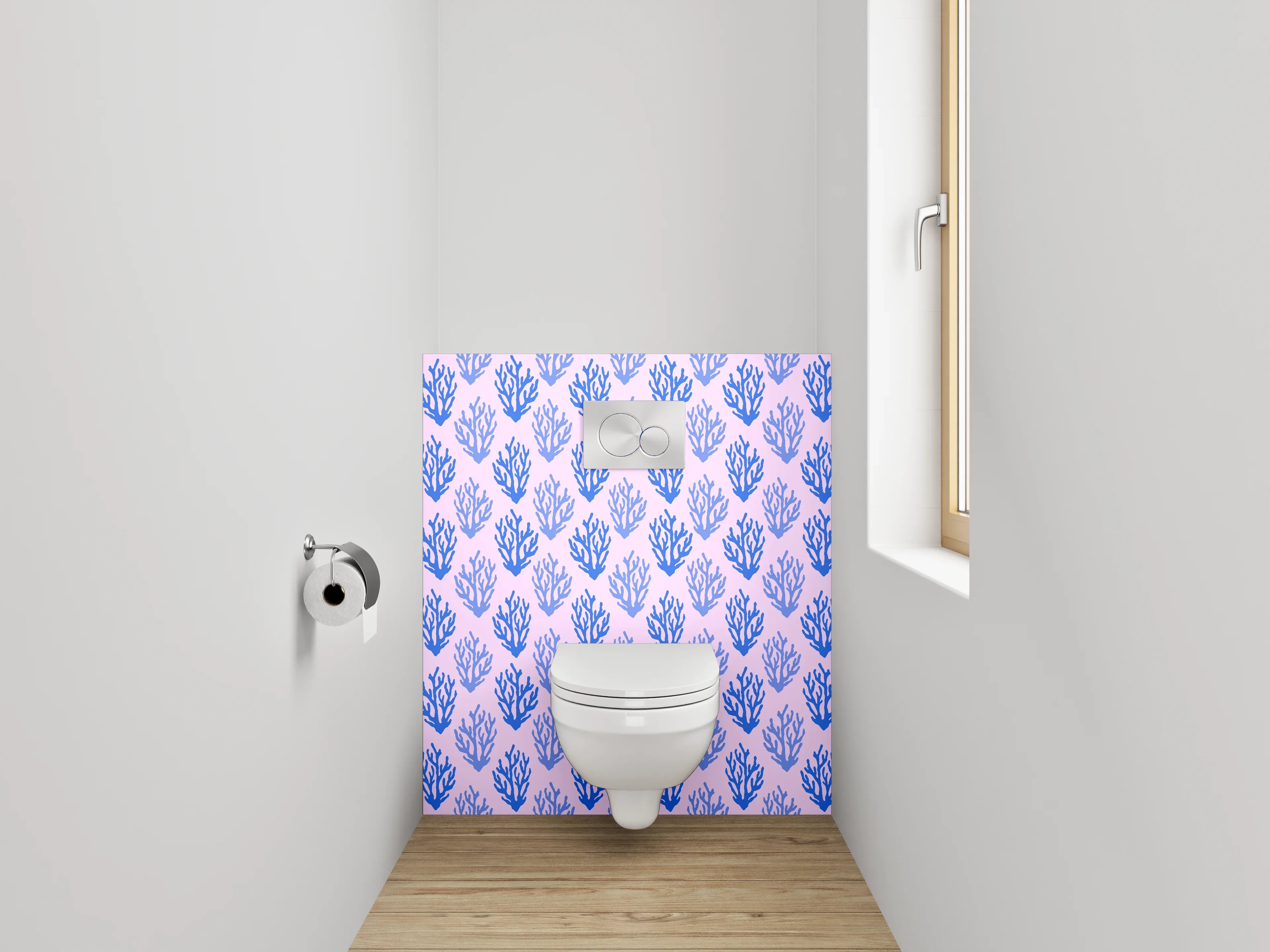 WC-Rückwand - Blaues Korallenmuster Aquarell Design