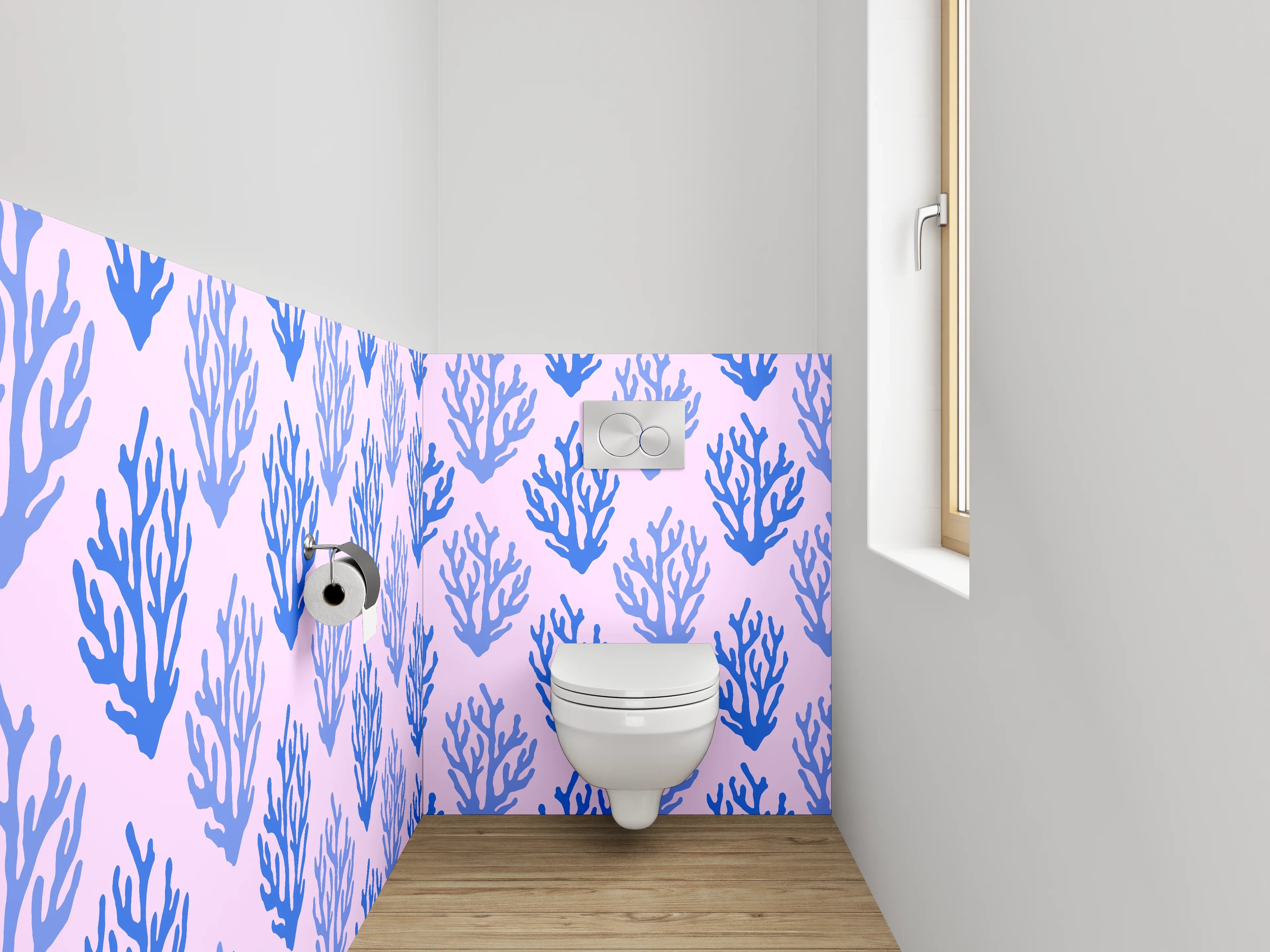 WC-Rückwand - Blaues Korallenmuster Aquarell Design