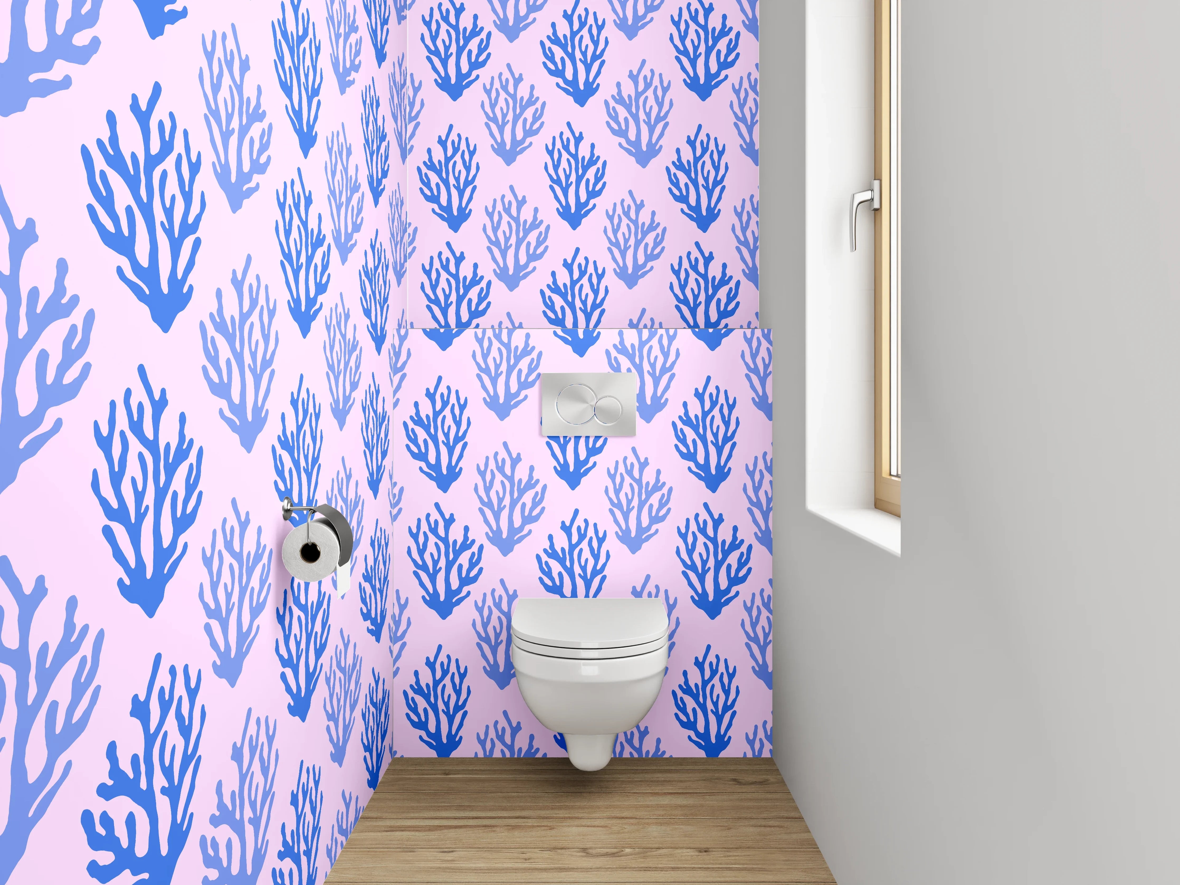 WC-Rückwand - Blaues Korallenmuster Aquarell Design