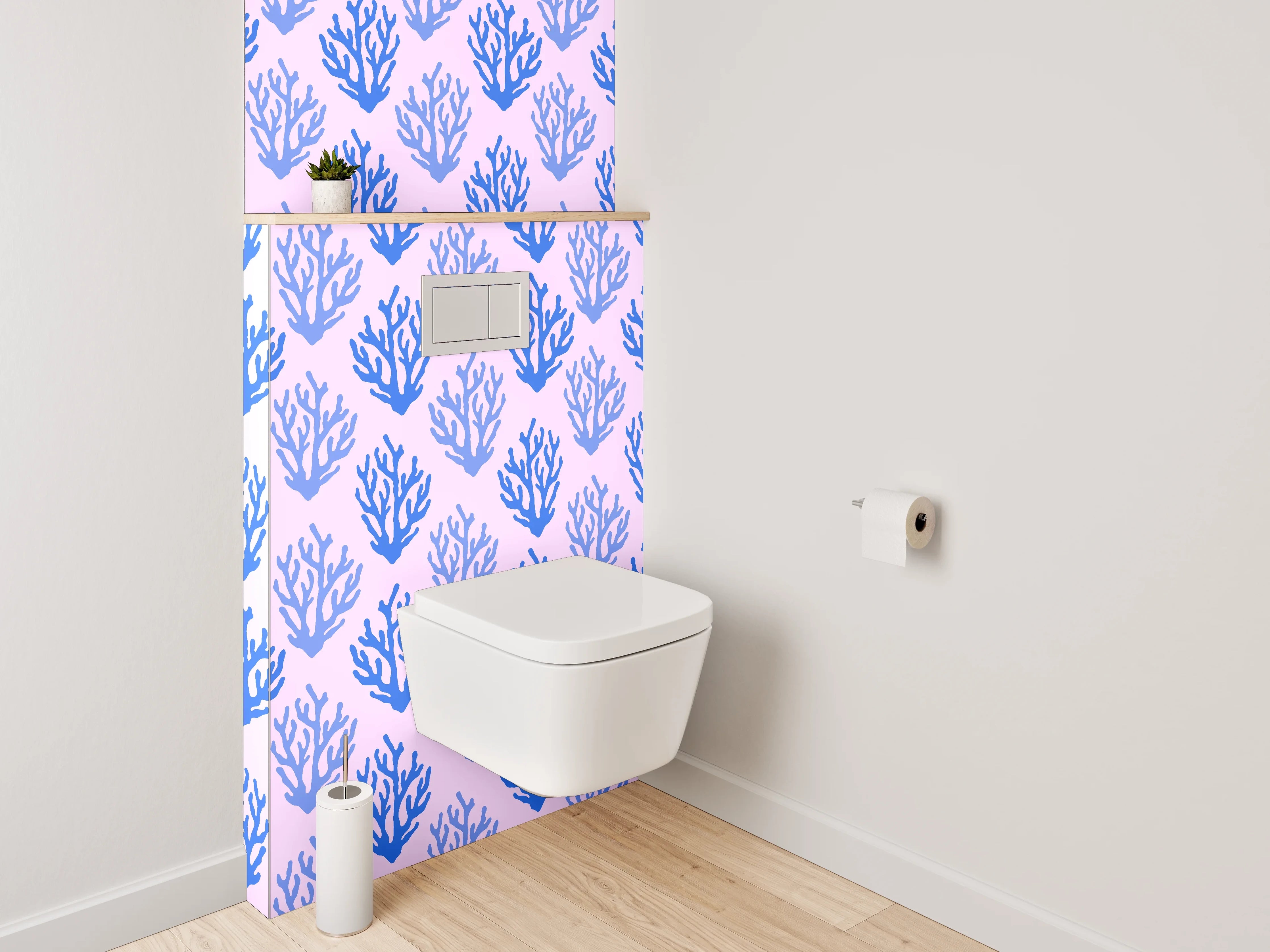WC-Rückwand - Blaues Korallenmuster Aquarell Design