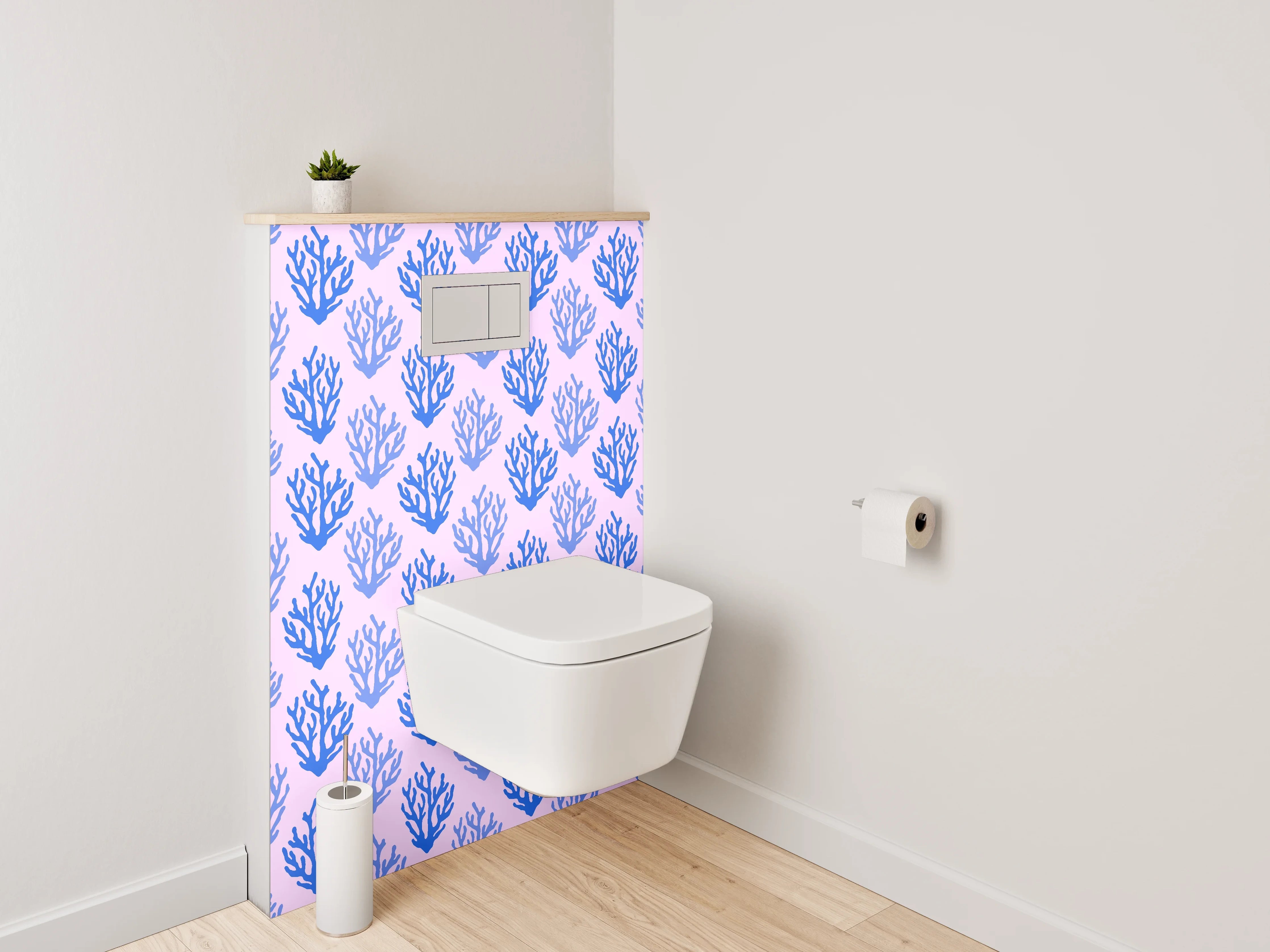WC-Rückwand - Blaues Korallenmuster Aquarell Design