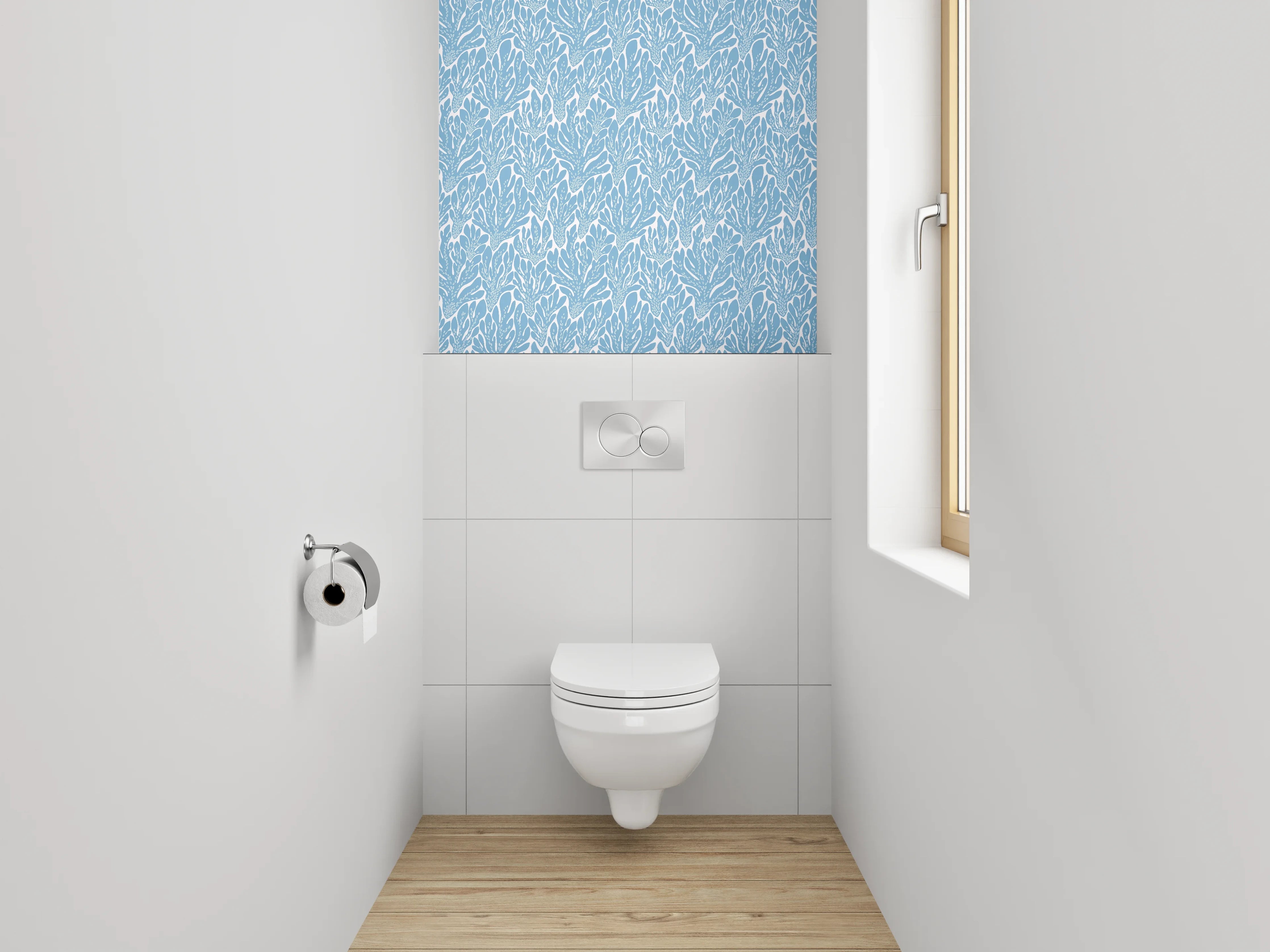 WC-Rückwand - Blaues Meerblatt-Muster Modern