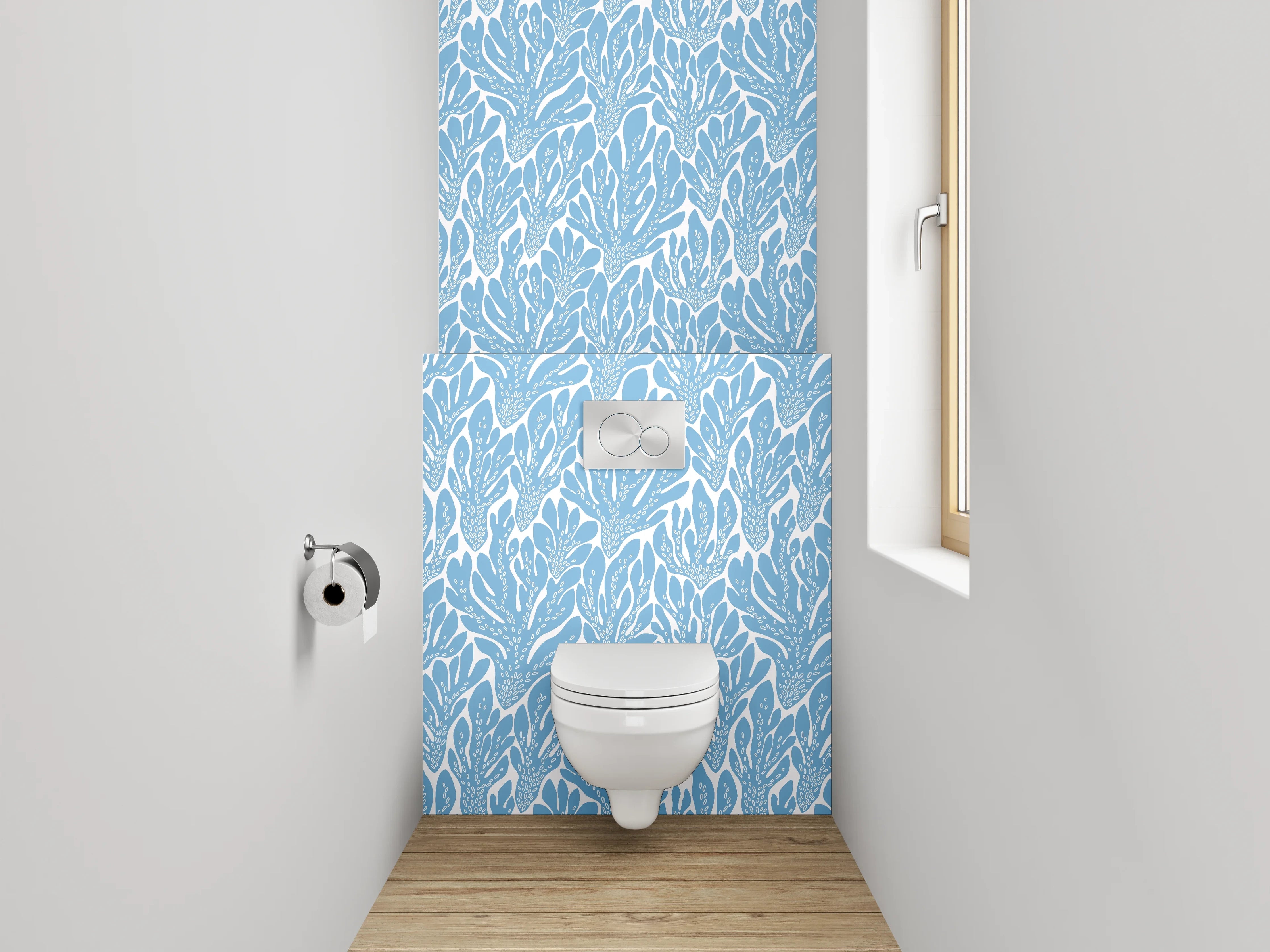 WC-Rückwand - Blaues Meerblatt-Muster Modern