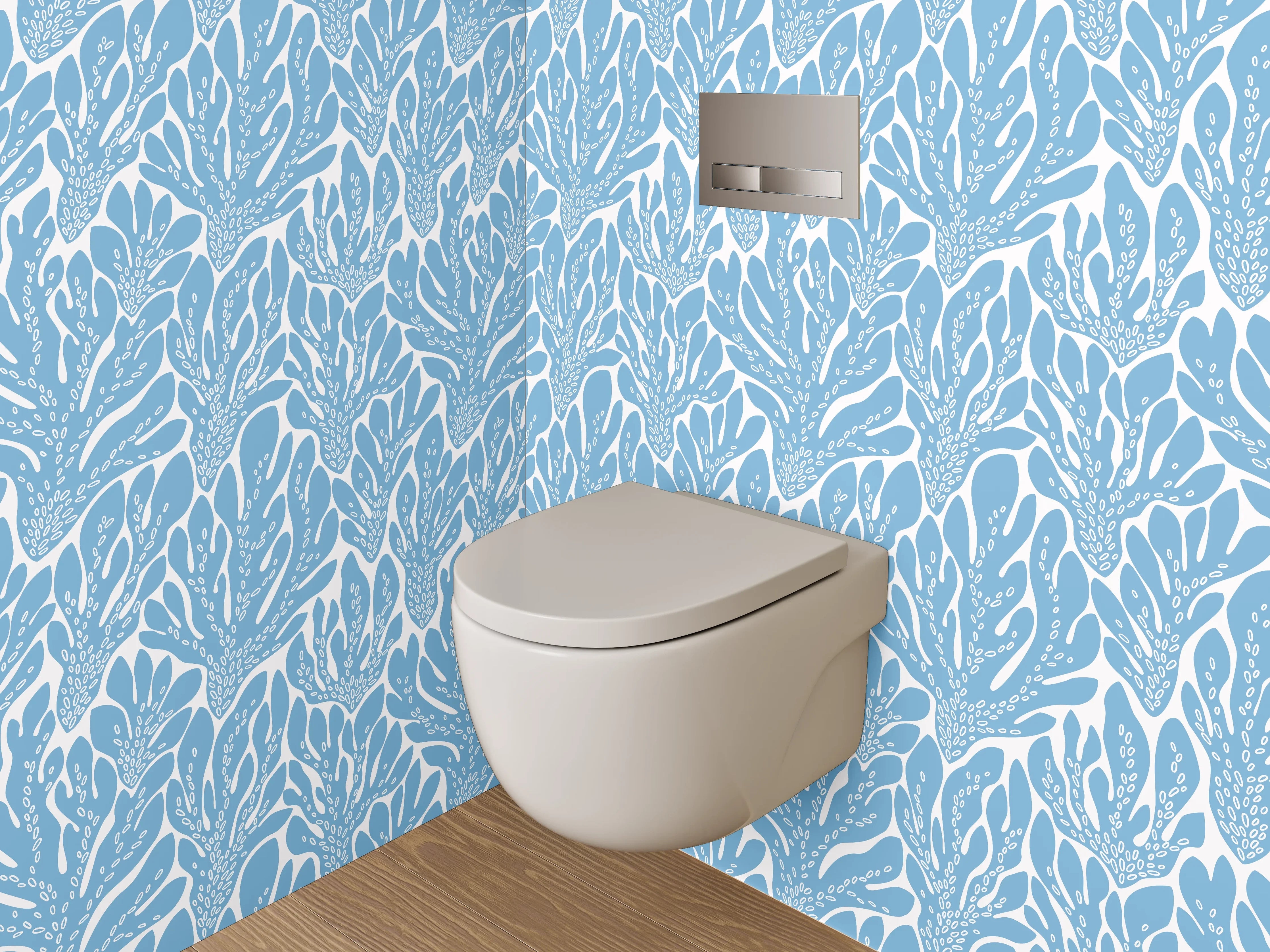 WC-Rückwand - Blaues Meerblatt-Muster Modern
