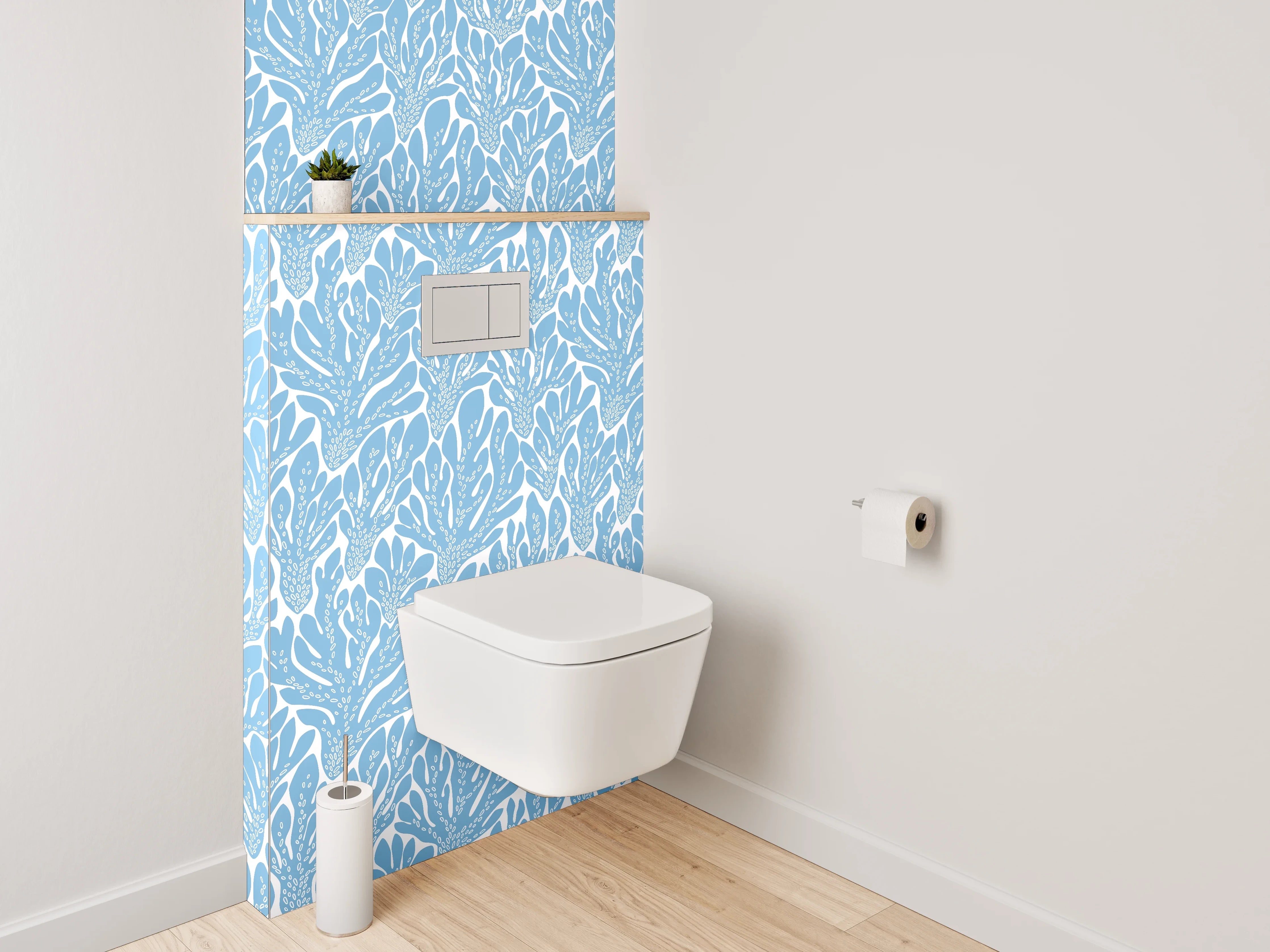 WC-Rückwand - Blaues Meerblatt-Muster Modern