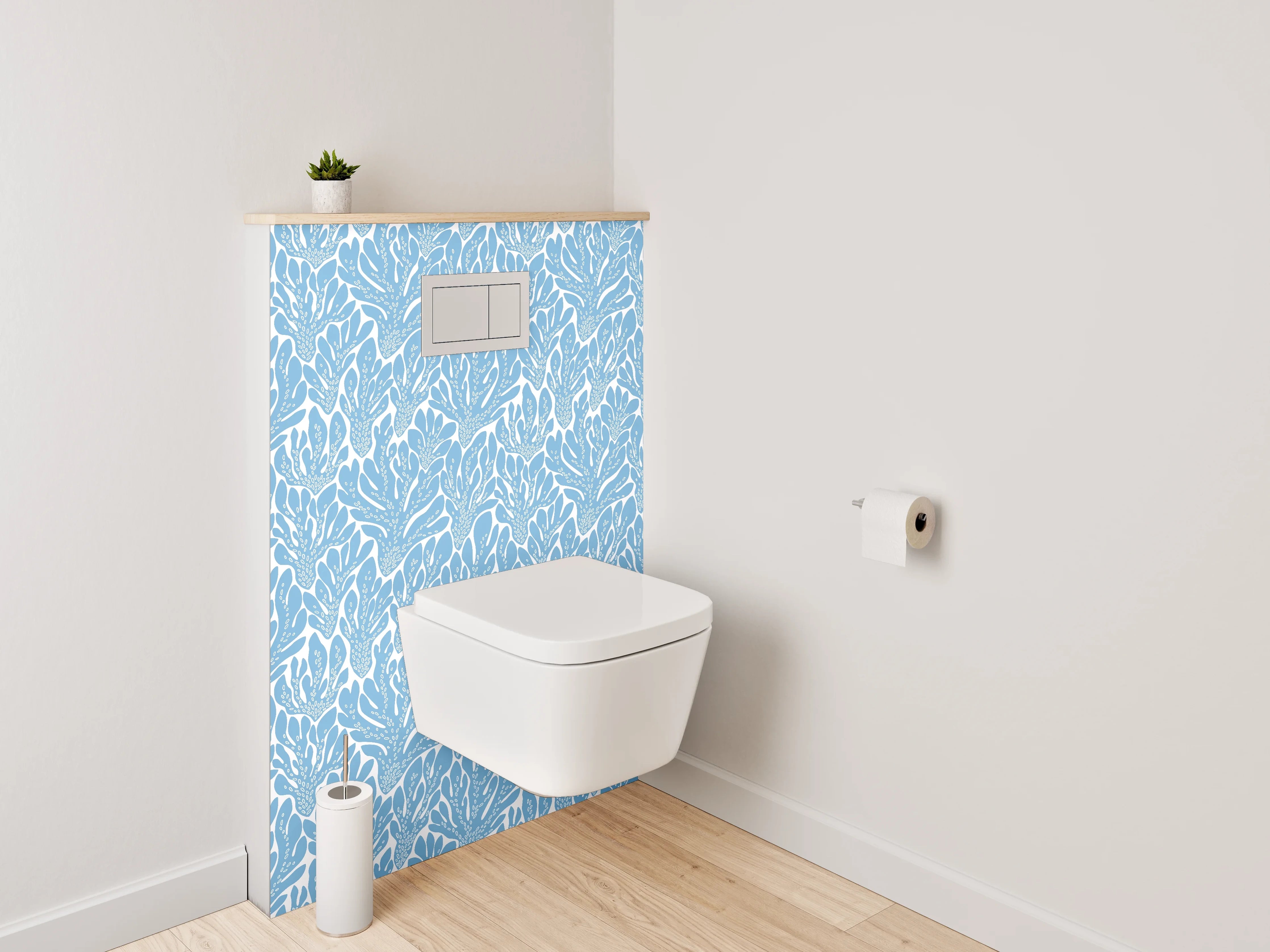 WC-Rückwand - Blaues Meerblatt-Muster Modern