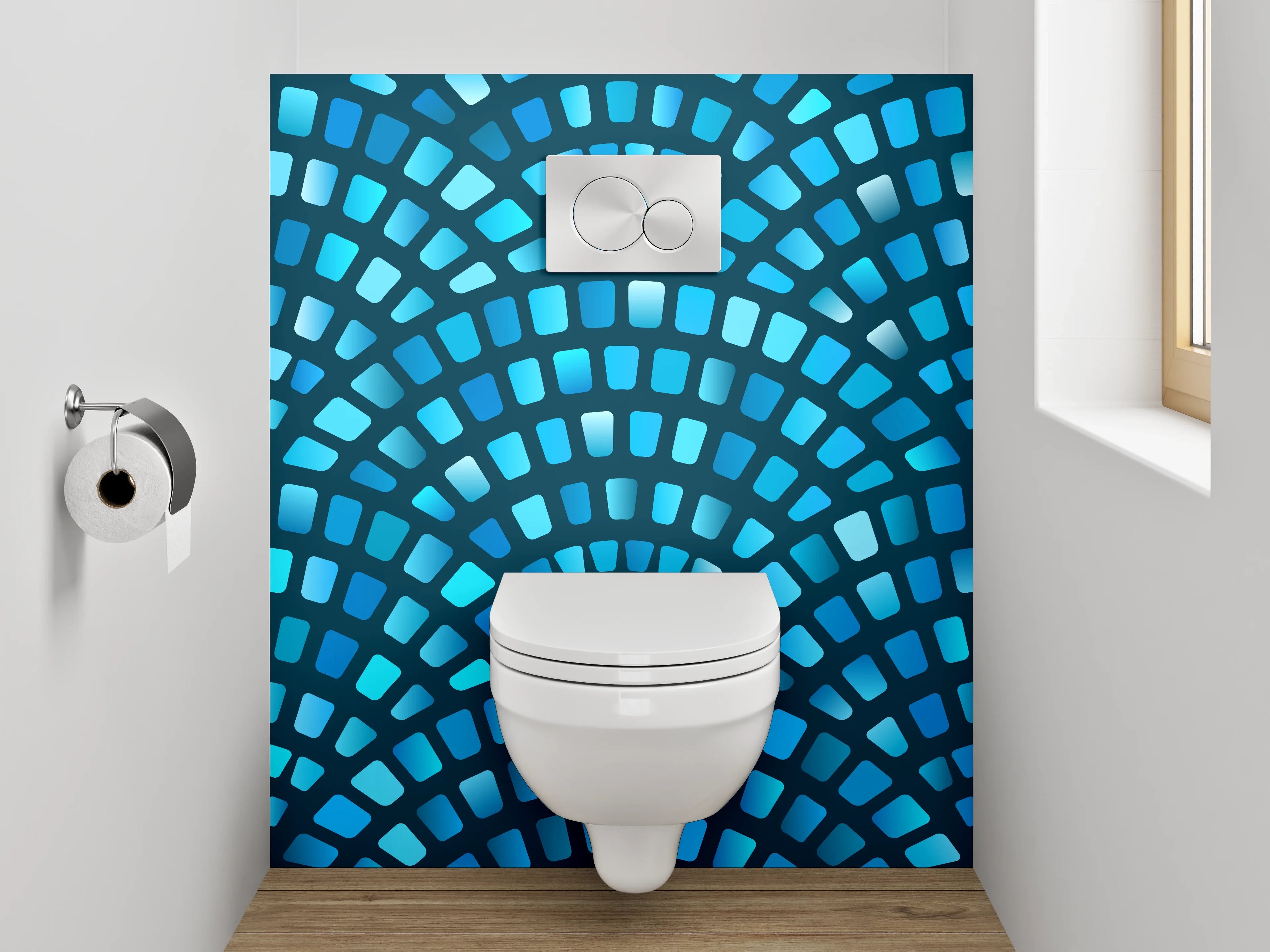 WC-Rückwand - Blaues Mosaik Wellen Muster
