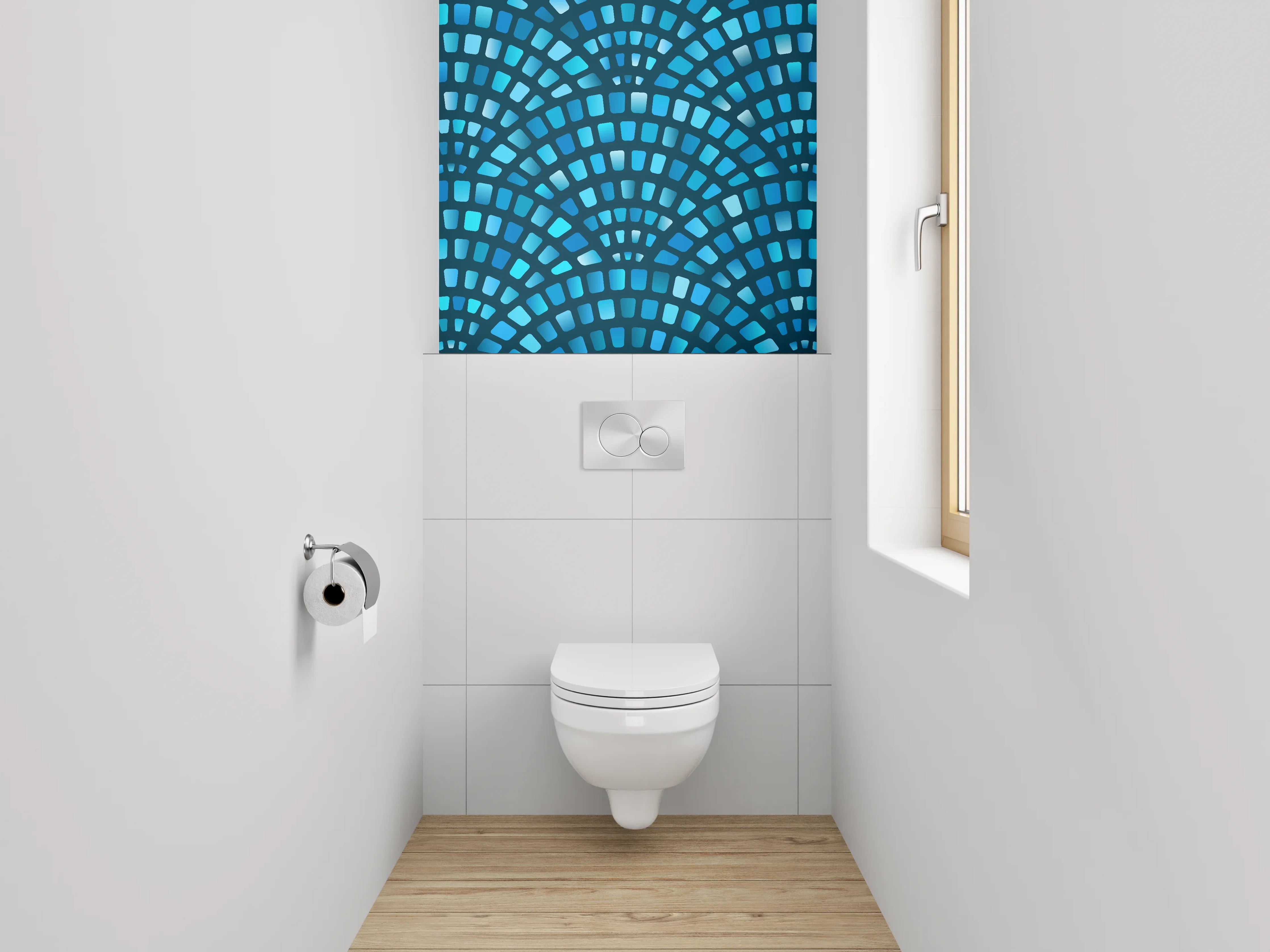 WC-Rückwand - Blaues Mosaik Wellen Muster