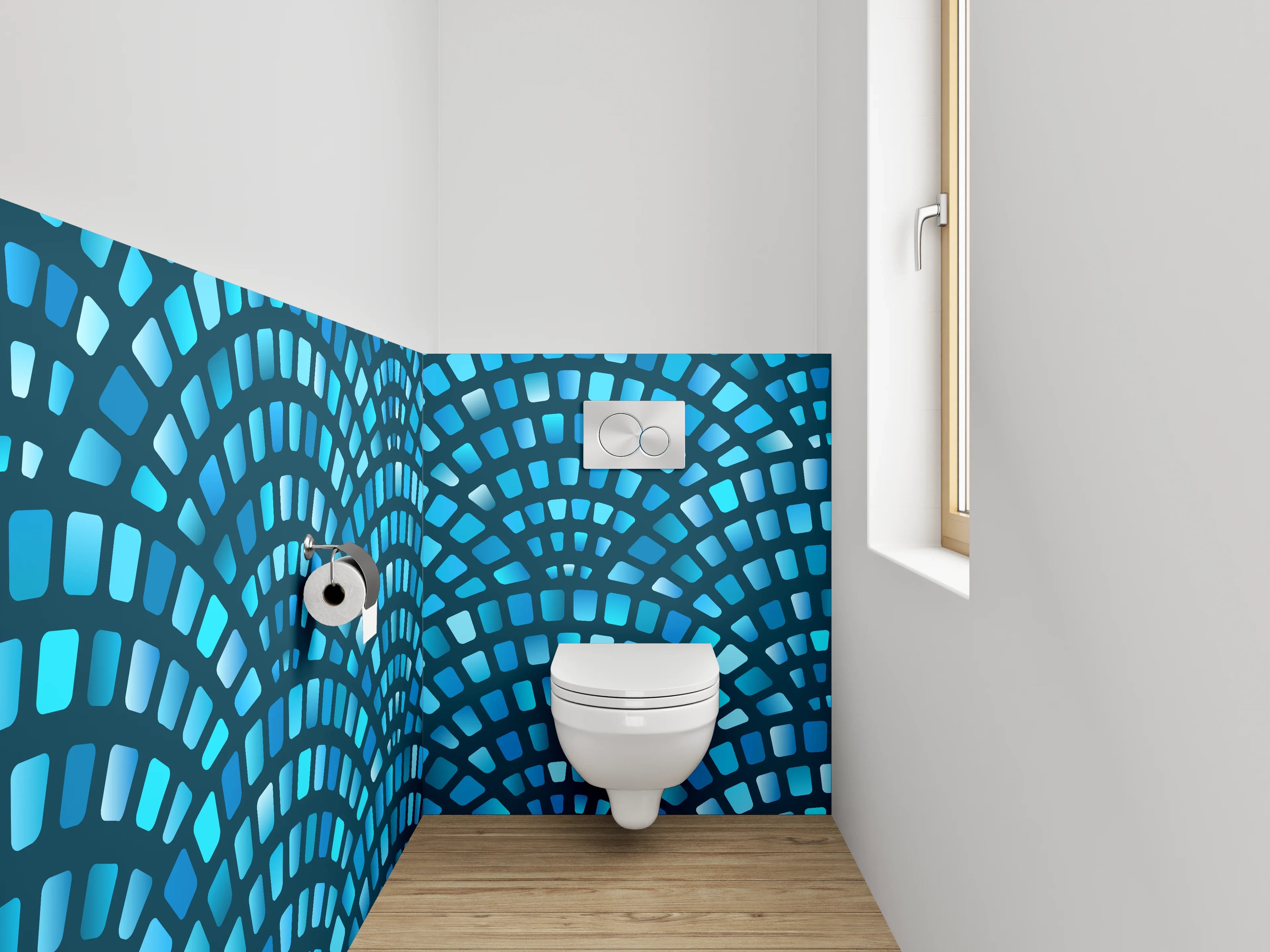 WC-Rückwand - Blaues Mosaik Wellen Muster