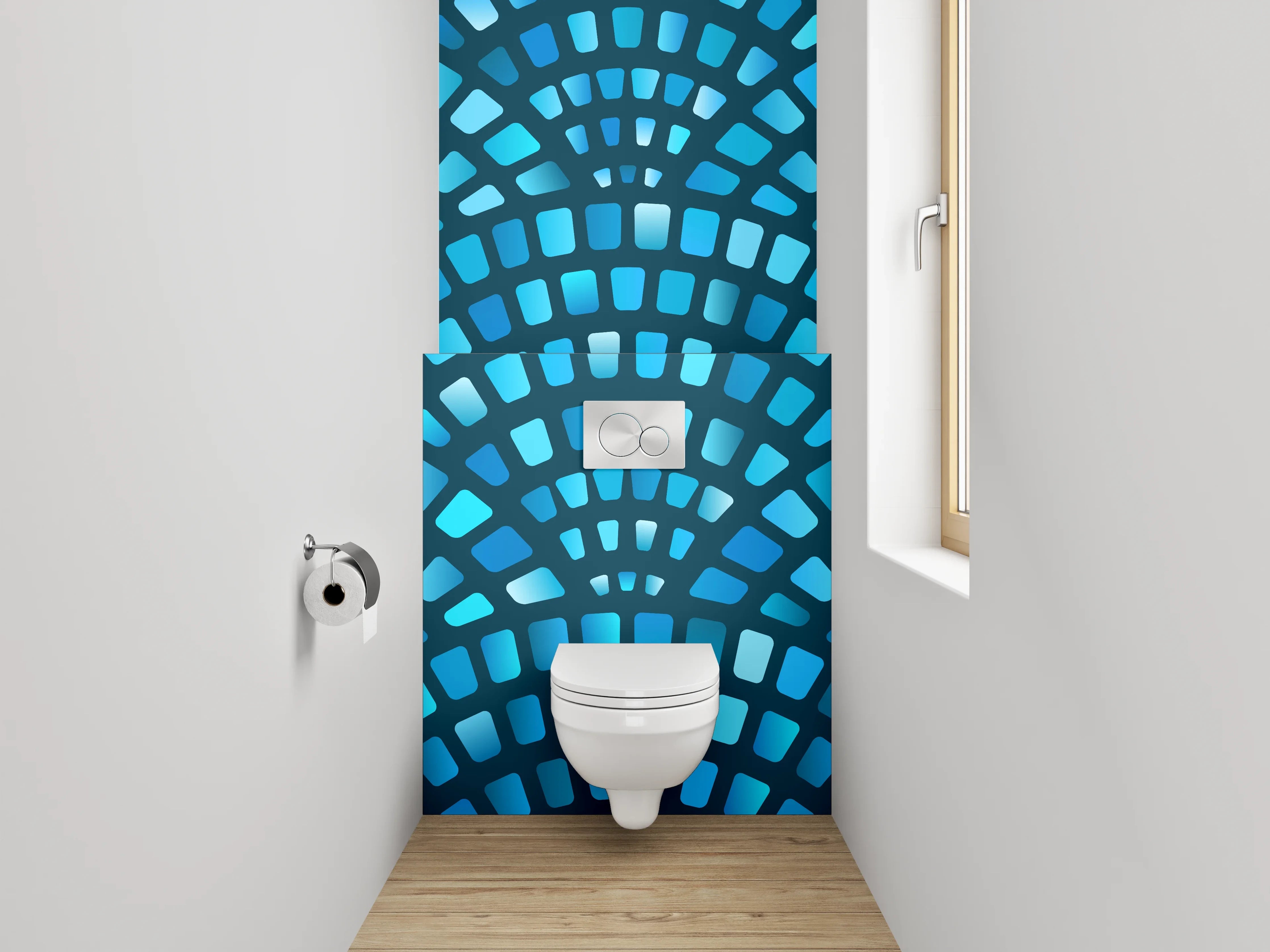 WC-Rückwand - Blaues Mosaik Wellen Muster