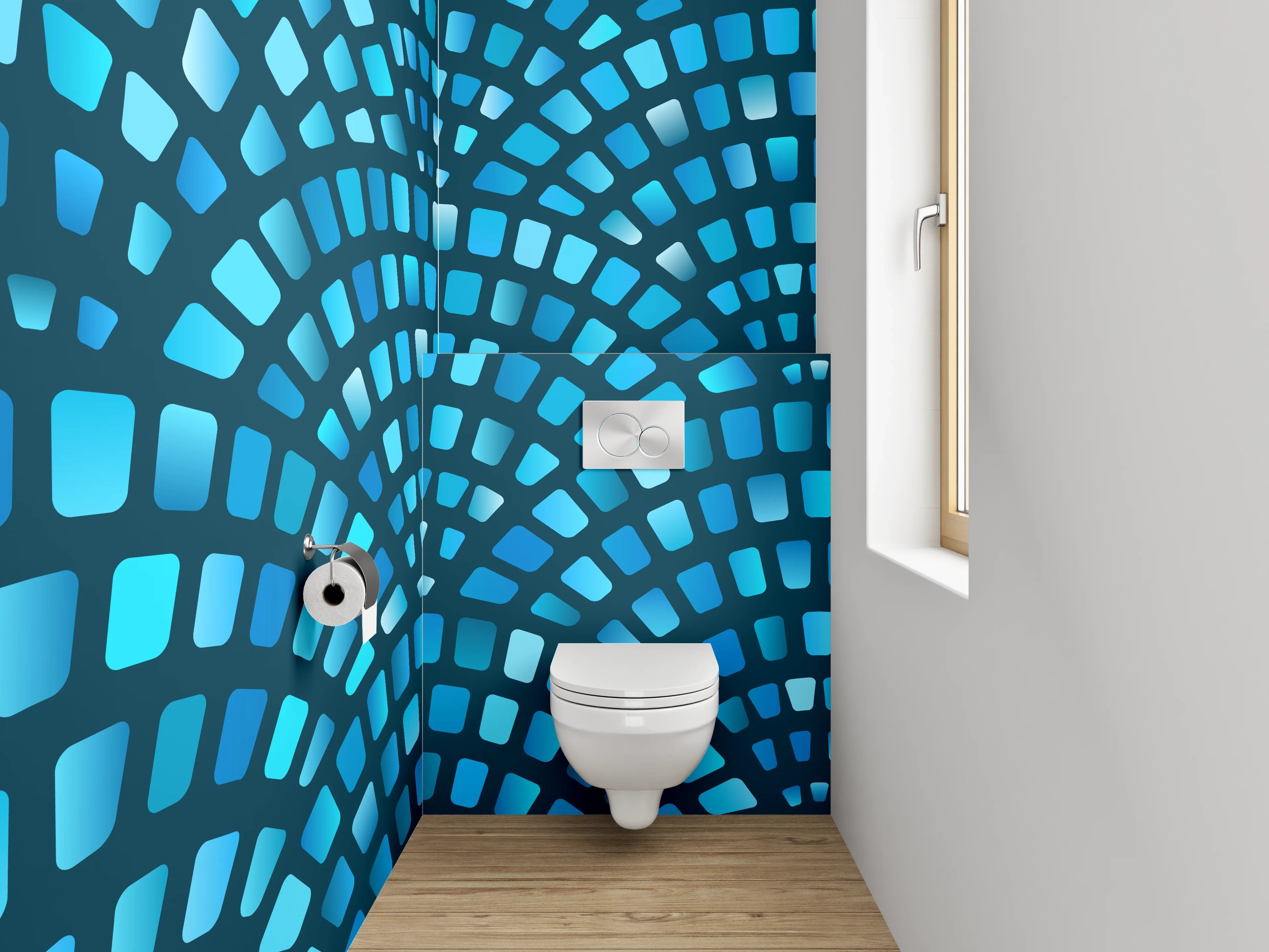 WC-Rückwand - Blaues Mosaik Wellen Muster