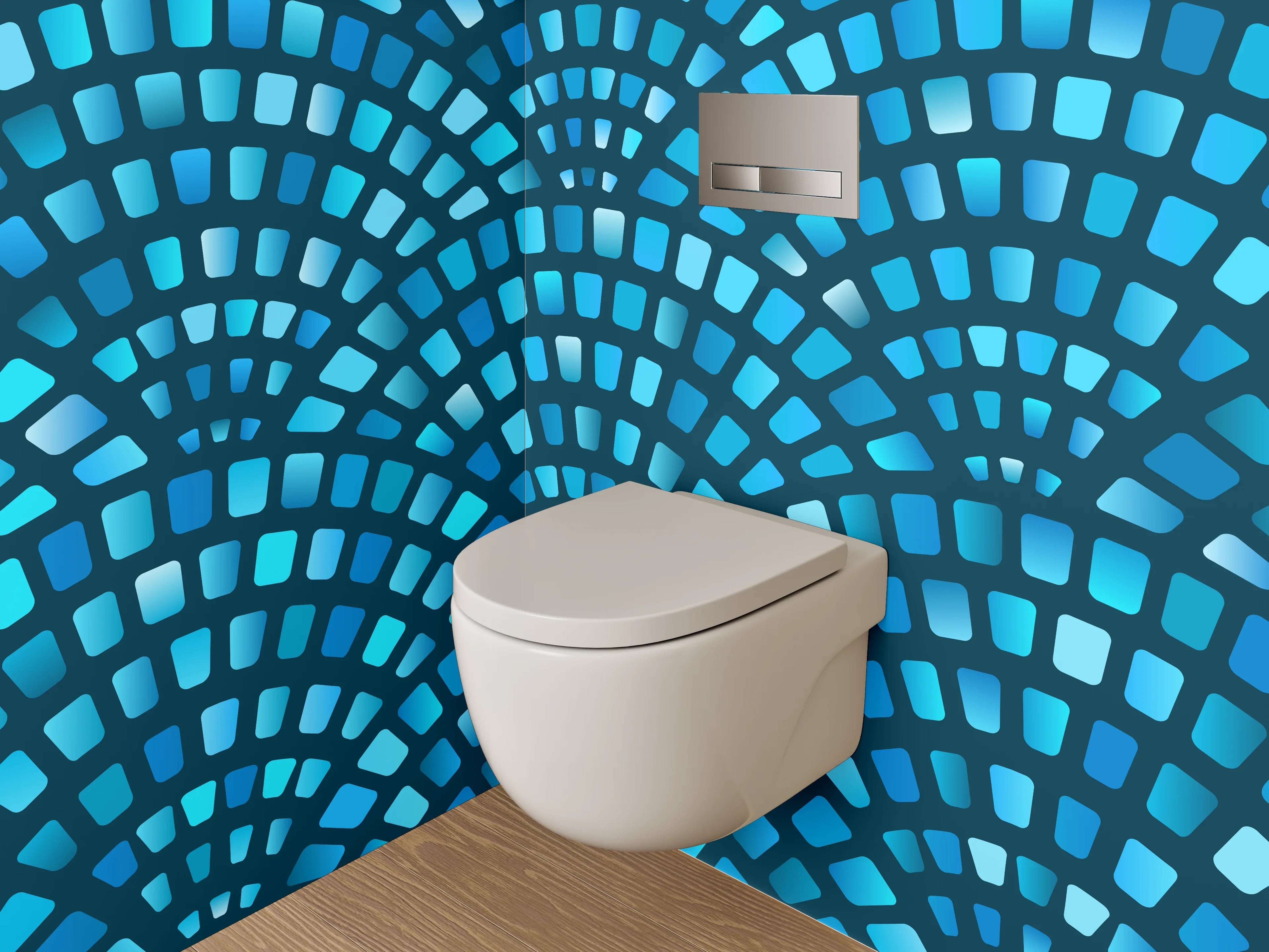 WC-Rückwand - Blaues Mosaik Wellen Muster