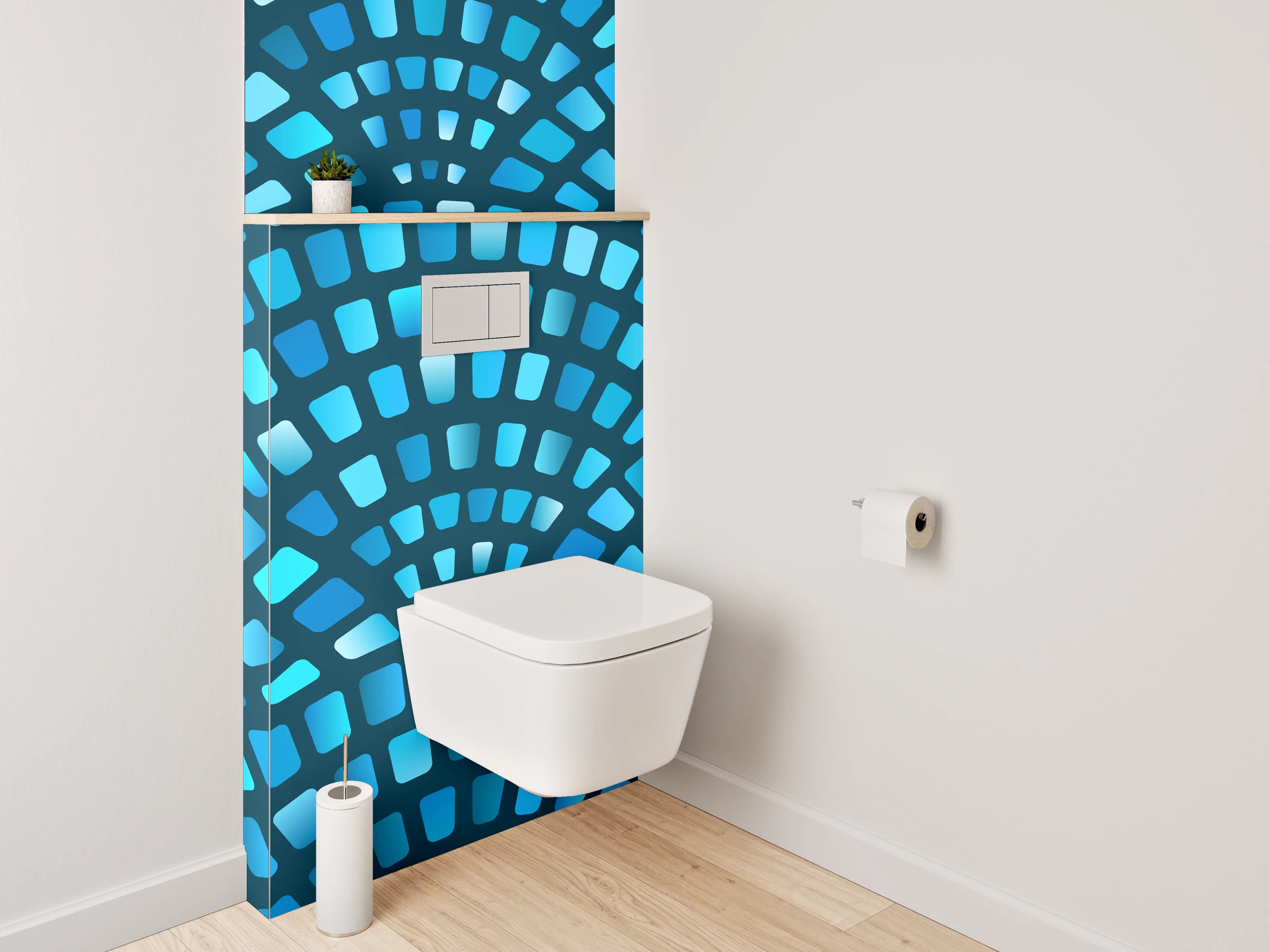 WC-Rückwand - Blaues Mosaik Wellen Muster