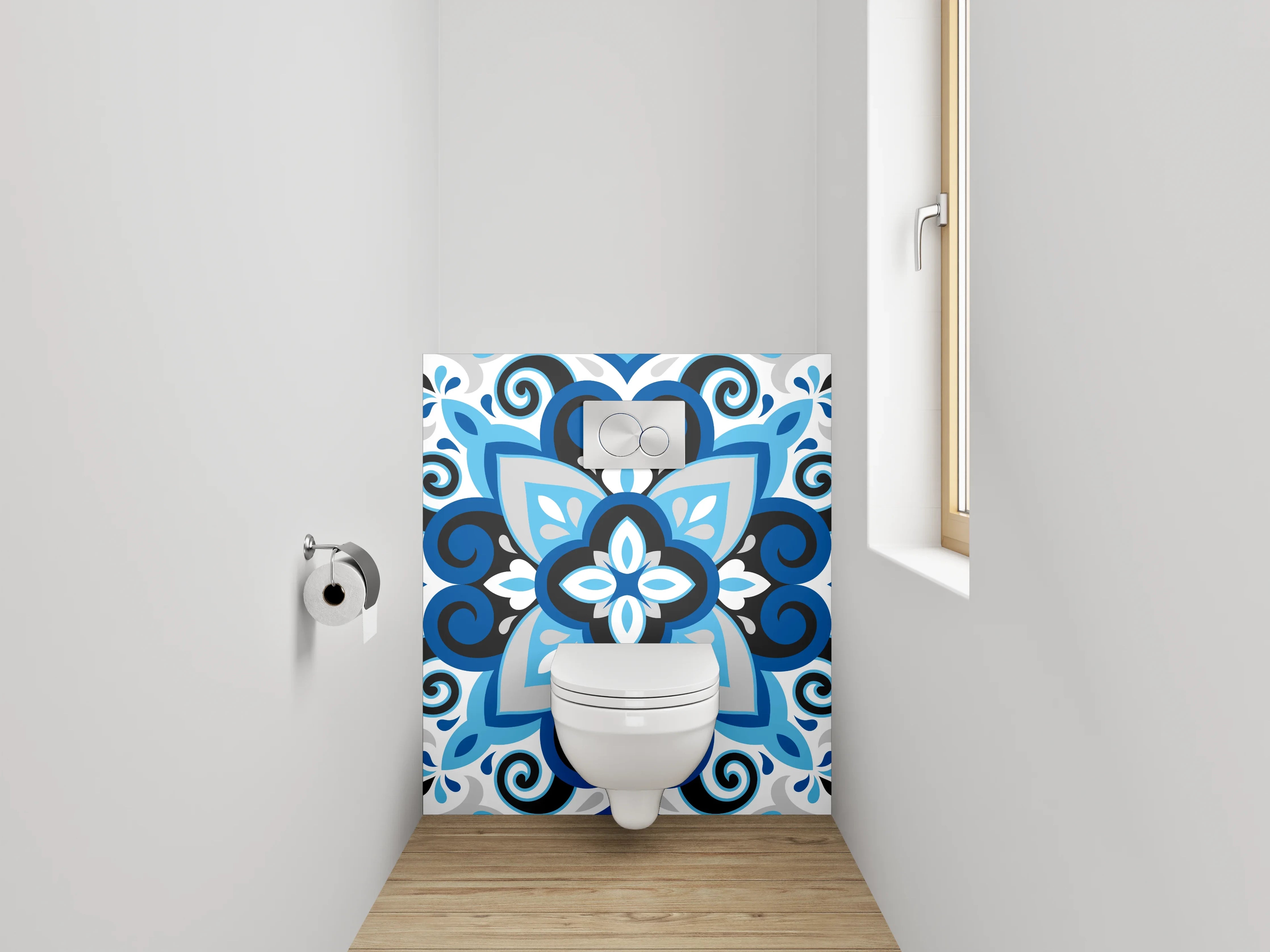 WC-Rückwand - Blaues Retro-Muster Fliesen Mosaik