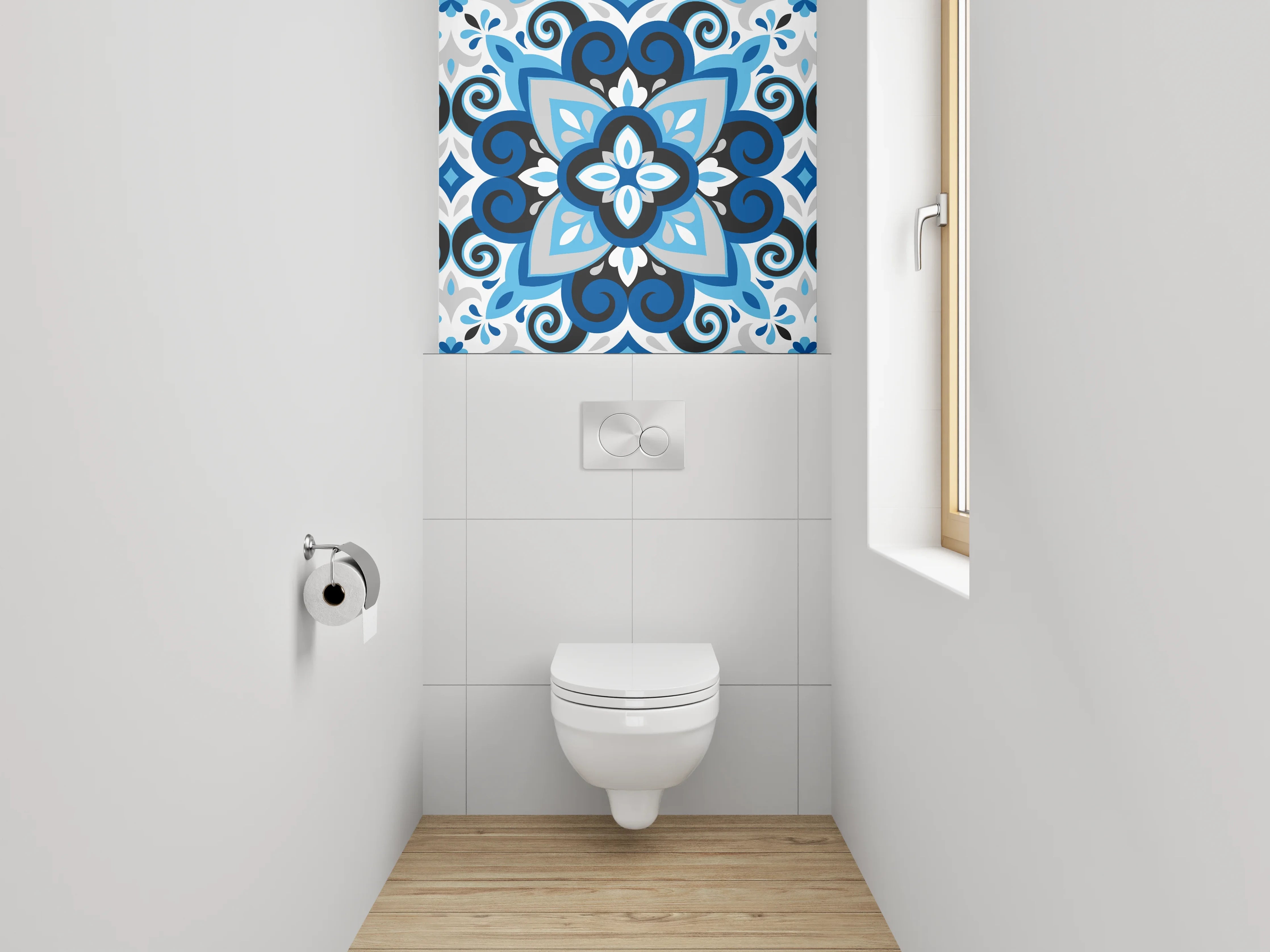 WC-Rückwand - Blaues Retro-Muster Fliesen Mosaik