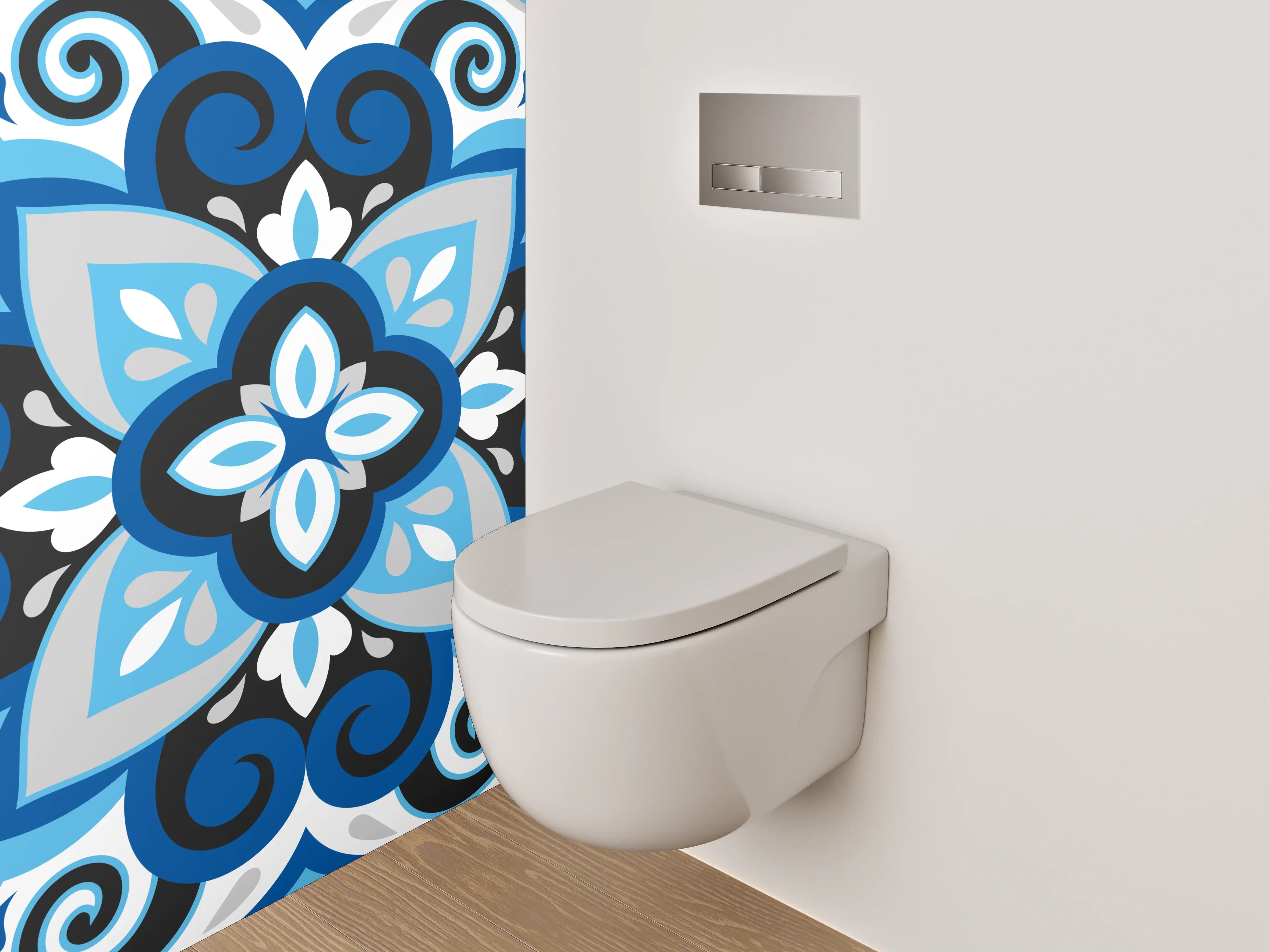 WC-Rückwand - Blaues Retro-Muster Fliesenoptik