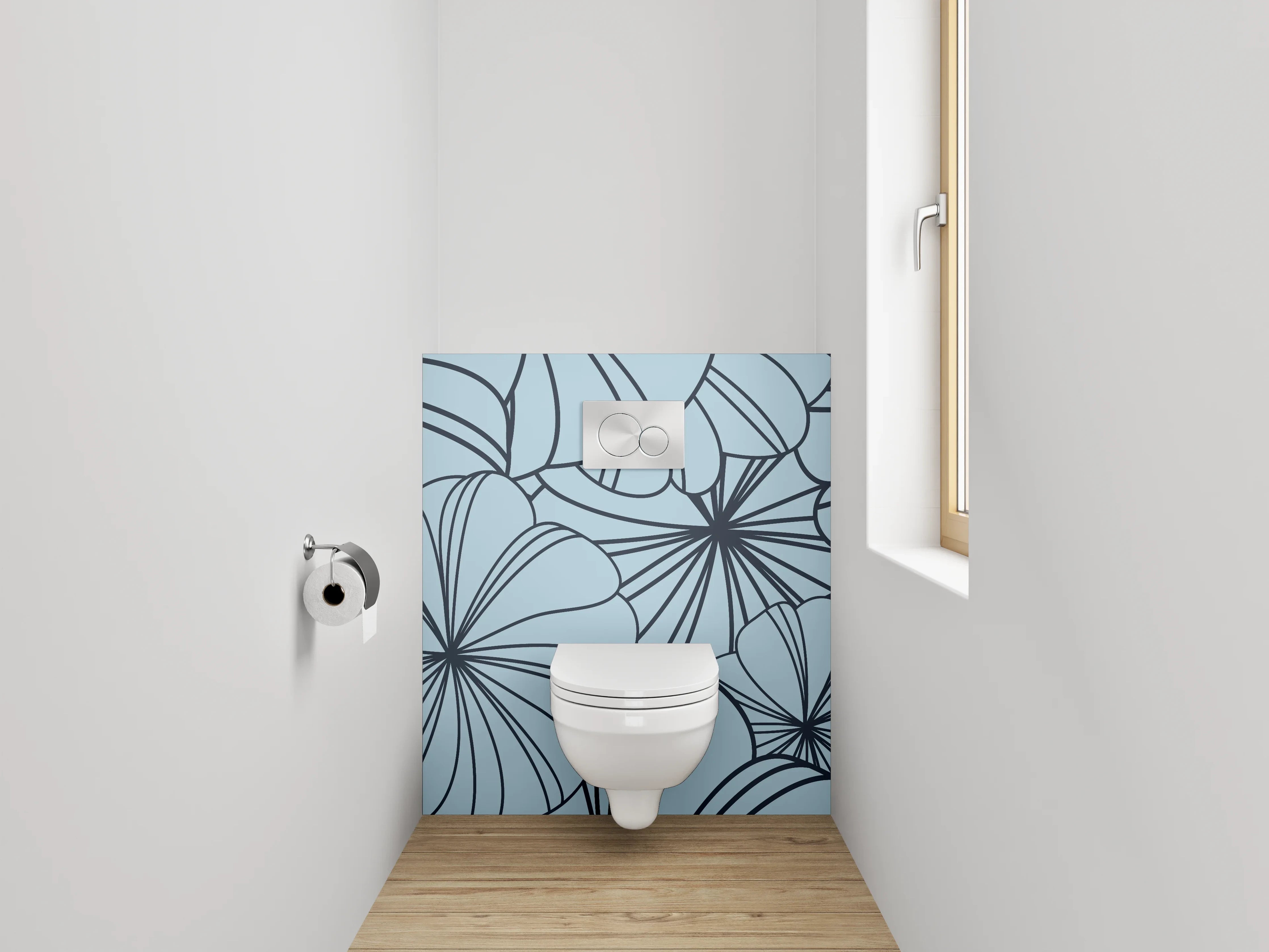 WC-Rückwand - Blaues florales Lineart-Muster