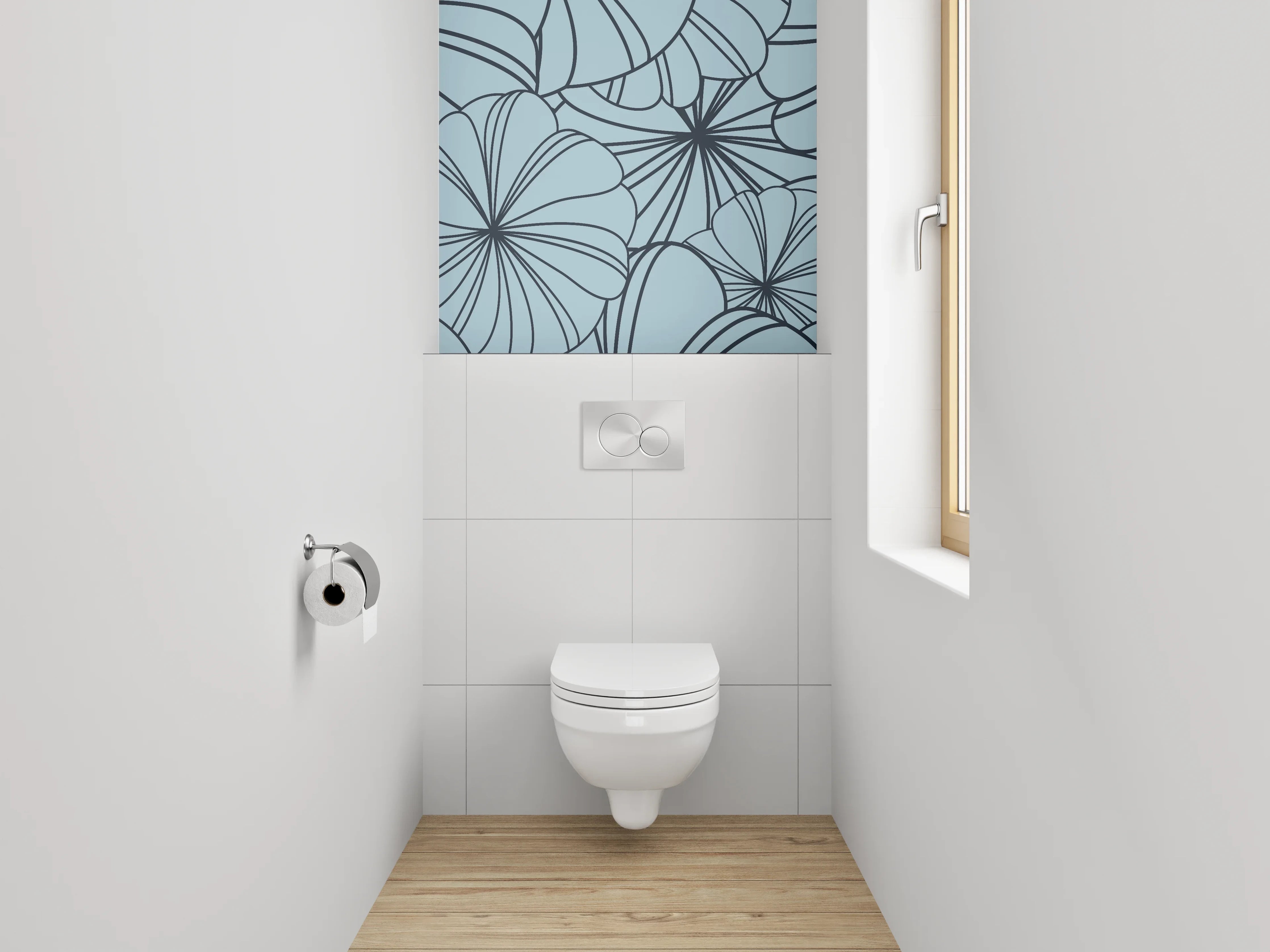 WC-Rückwand - Blaues florales Lineart-Muster