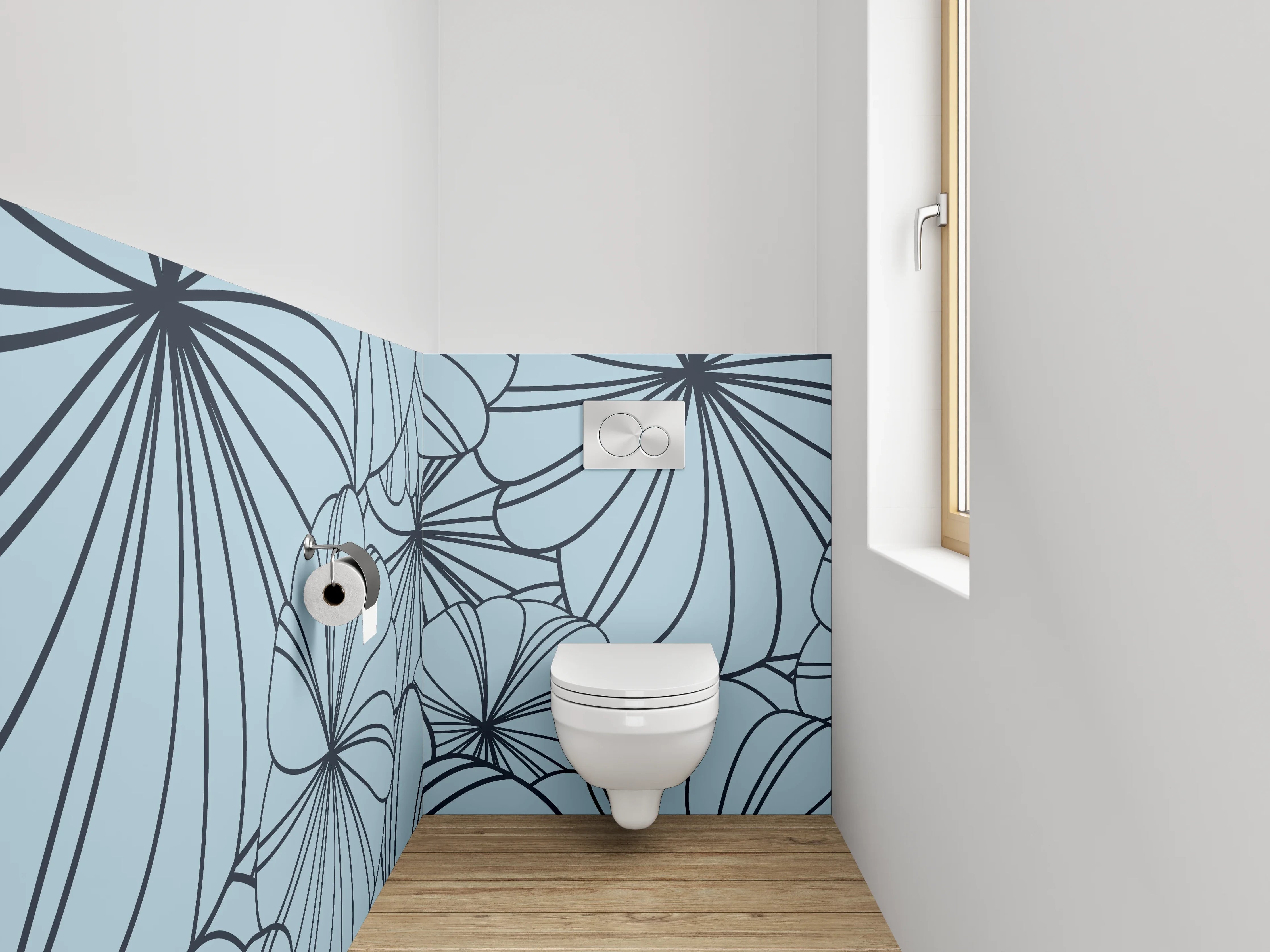 WC-Rückwand - Blaues florales Lineart-Muster