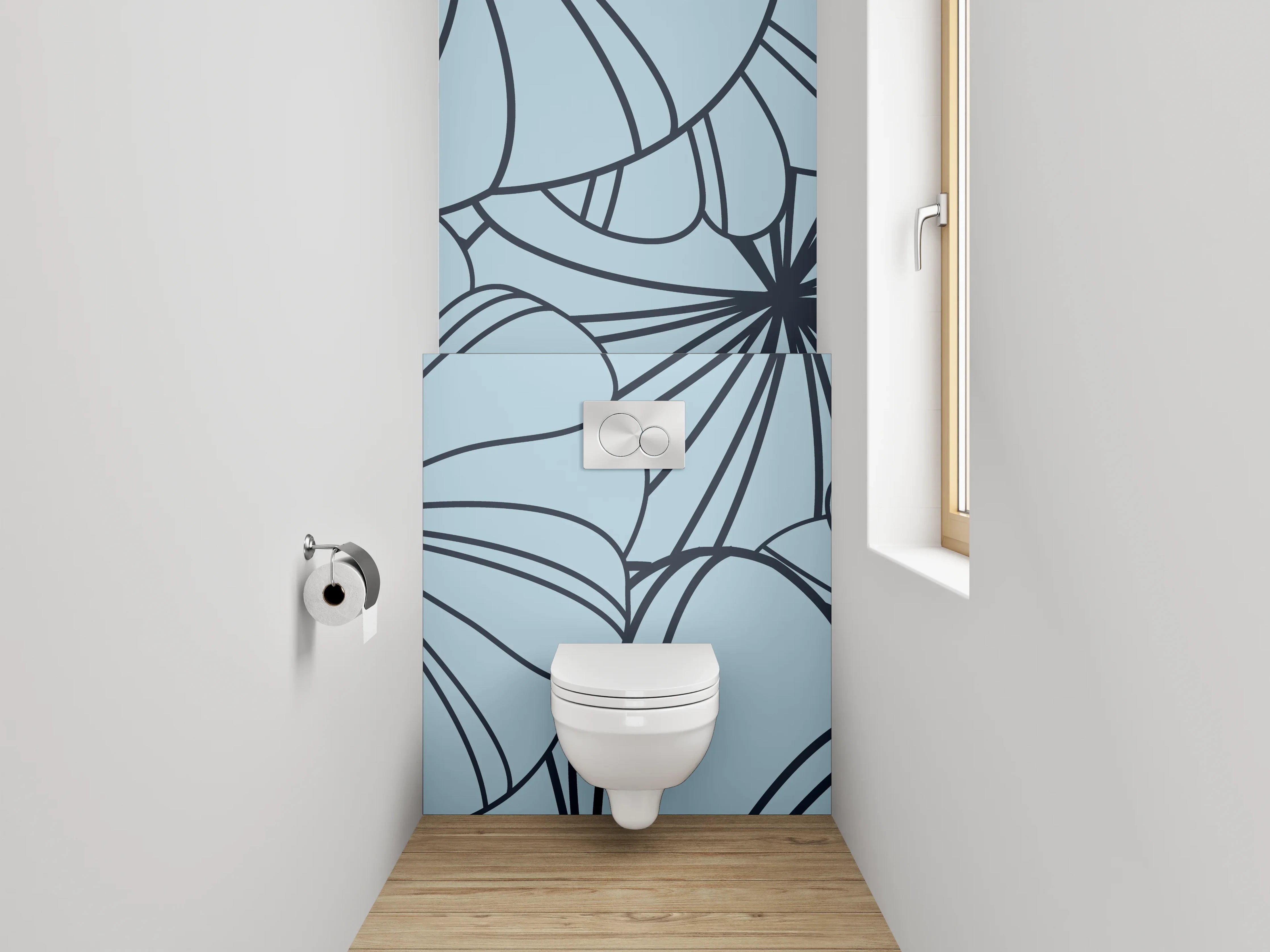 WC-Rückwand - Blaues florales Lineart-Muster