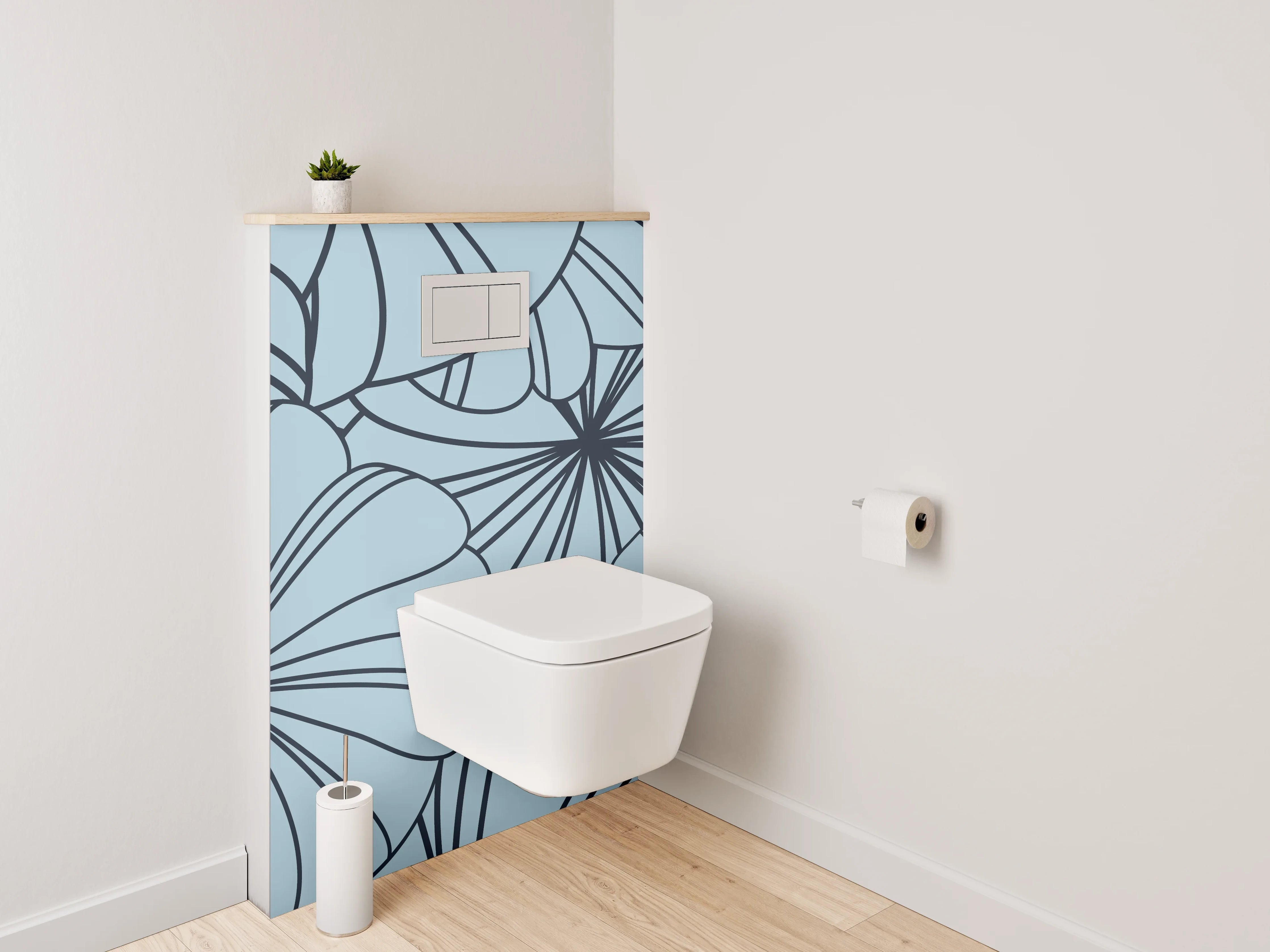 WC-Rückwand - Blaues florales Lineart-Muster