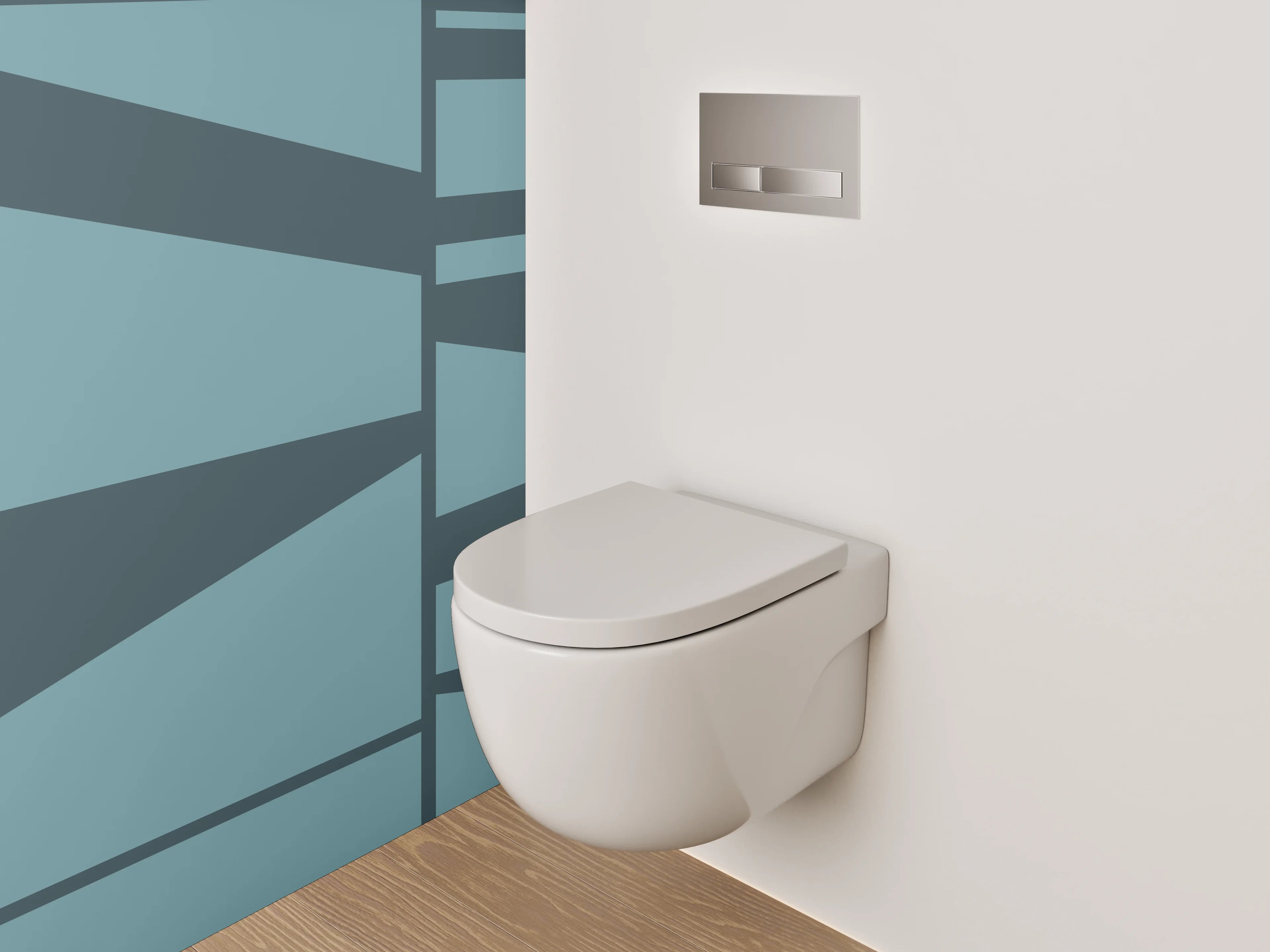 WC-Rückwand - Blaugraue Formen auf weißem Grund
