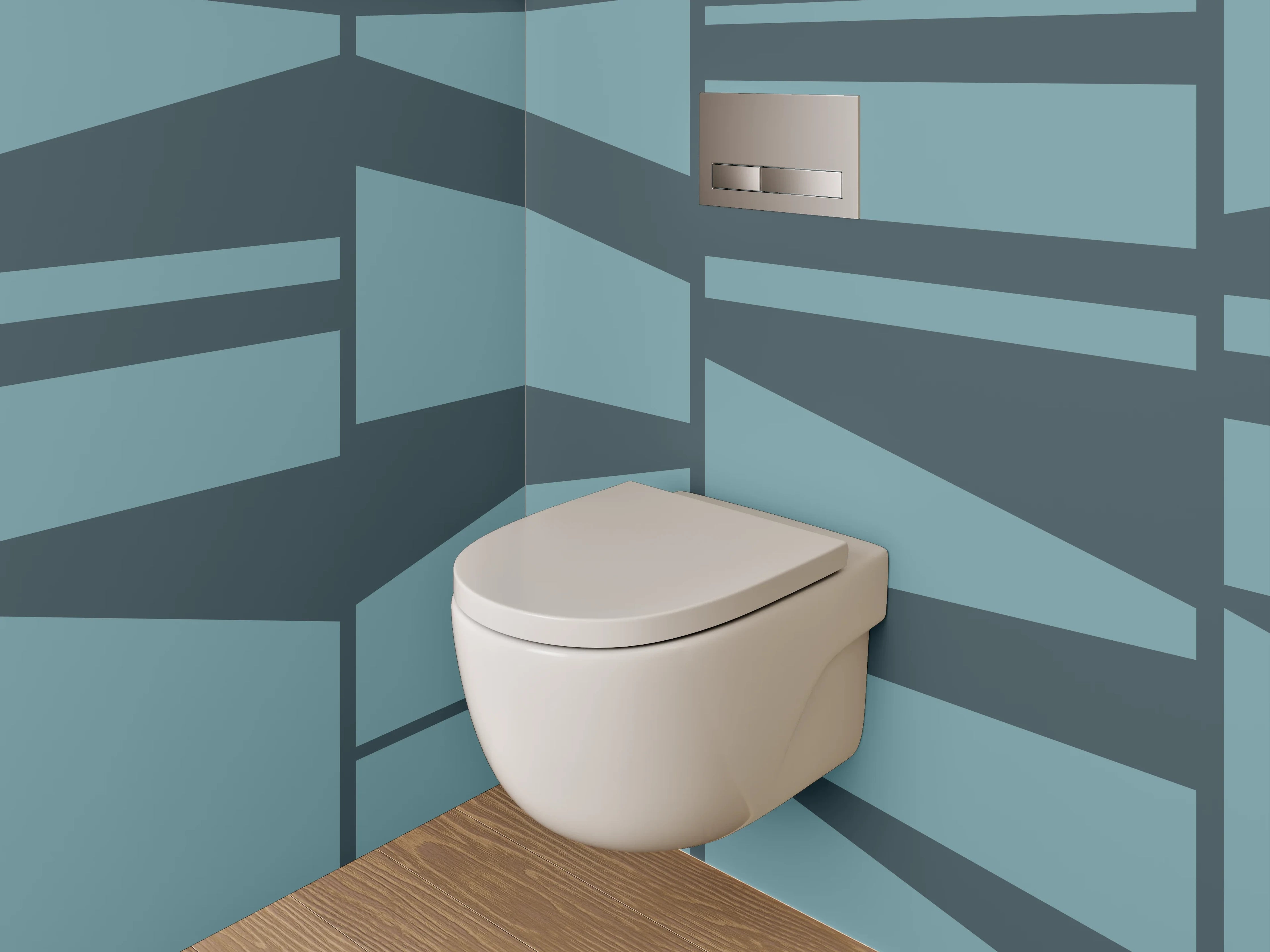 WC-Rückwand - Blaugraue Formen auf weißem Grund