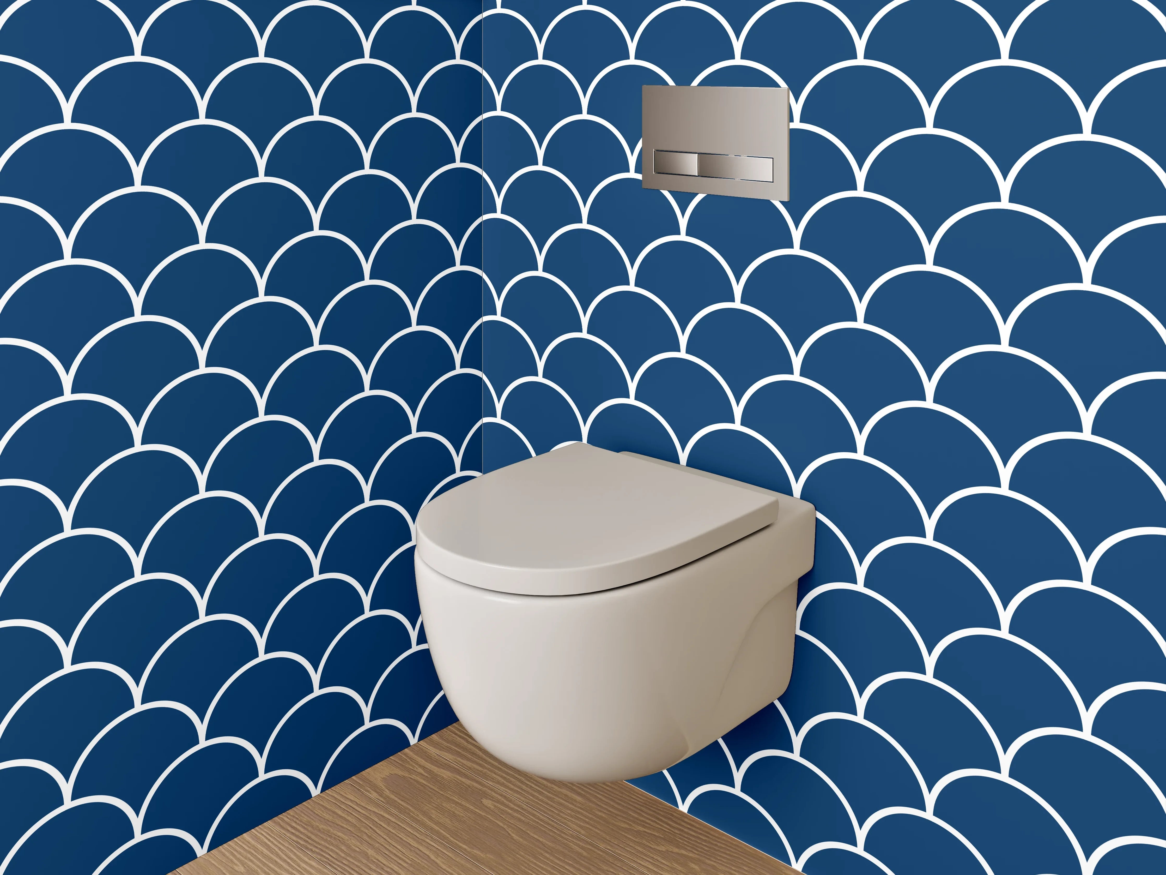 WC-Rückwand - Blaugraue Wellenkunst mit Weißakzenten