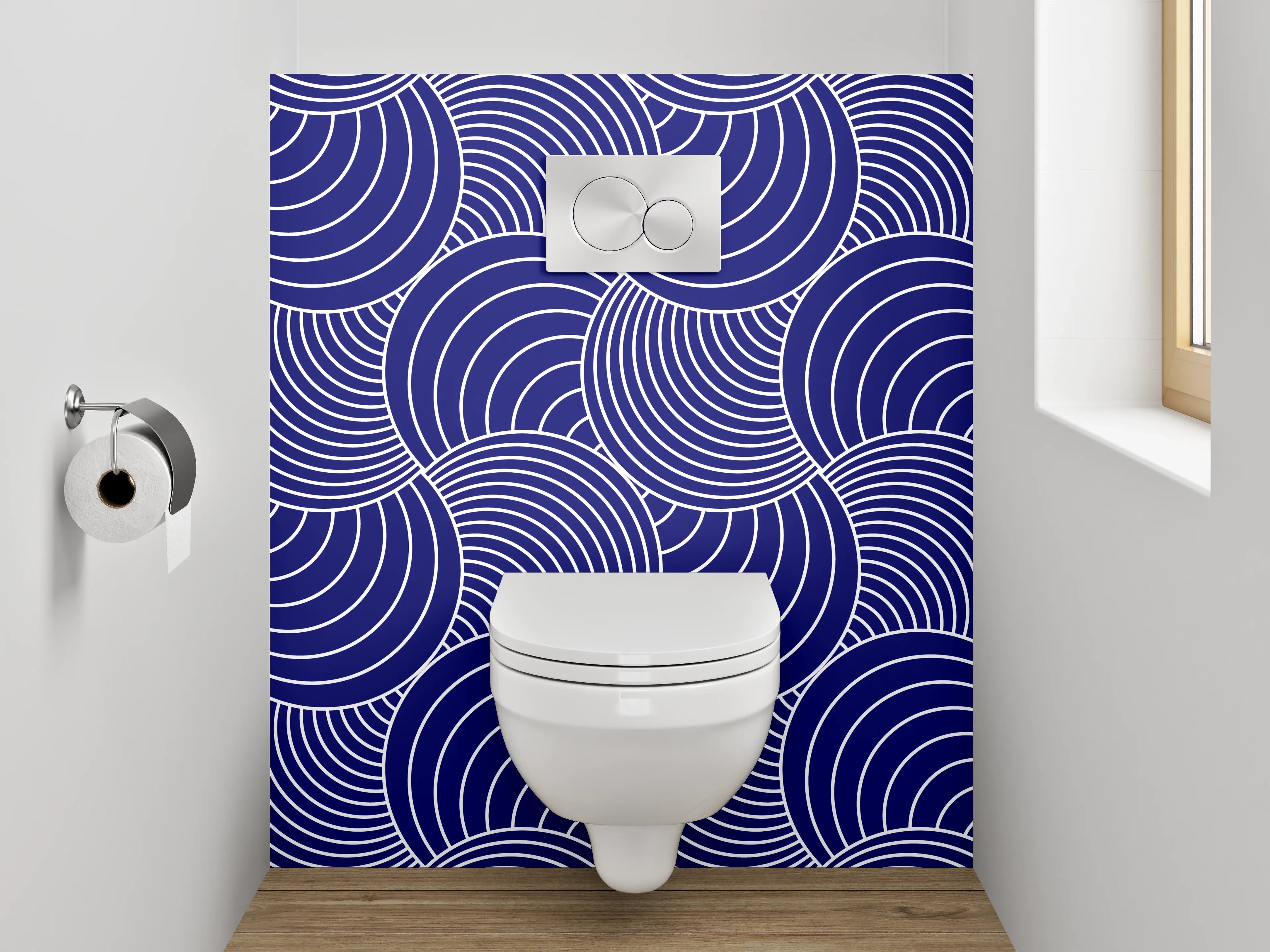 WC-Rückwand - Blaugraue Wellenkunst mit weißen Akzenten