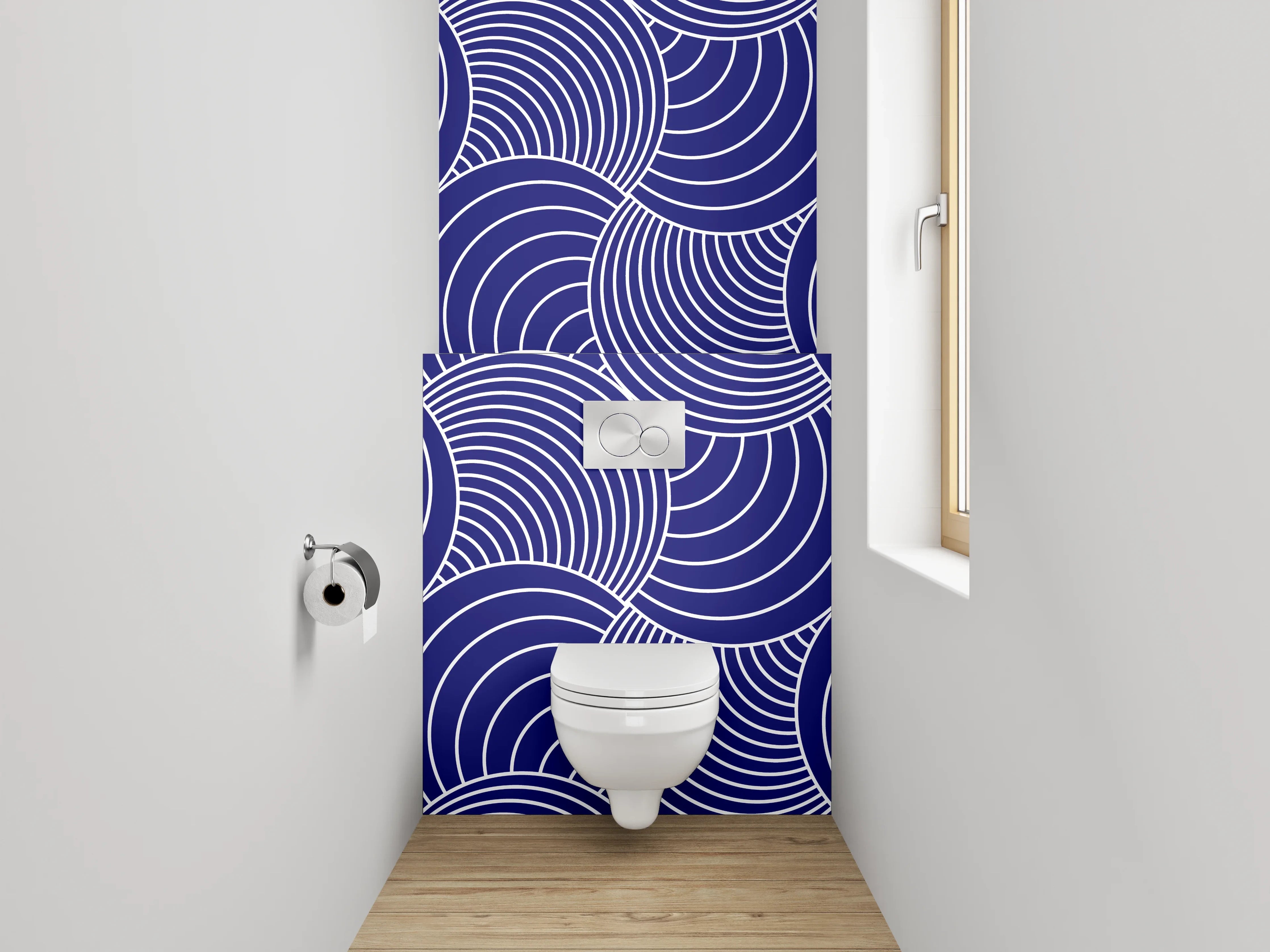WC-Rückwand - Blaugraue Wellenkunst mit weißen Akzenten