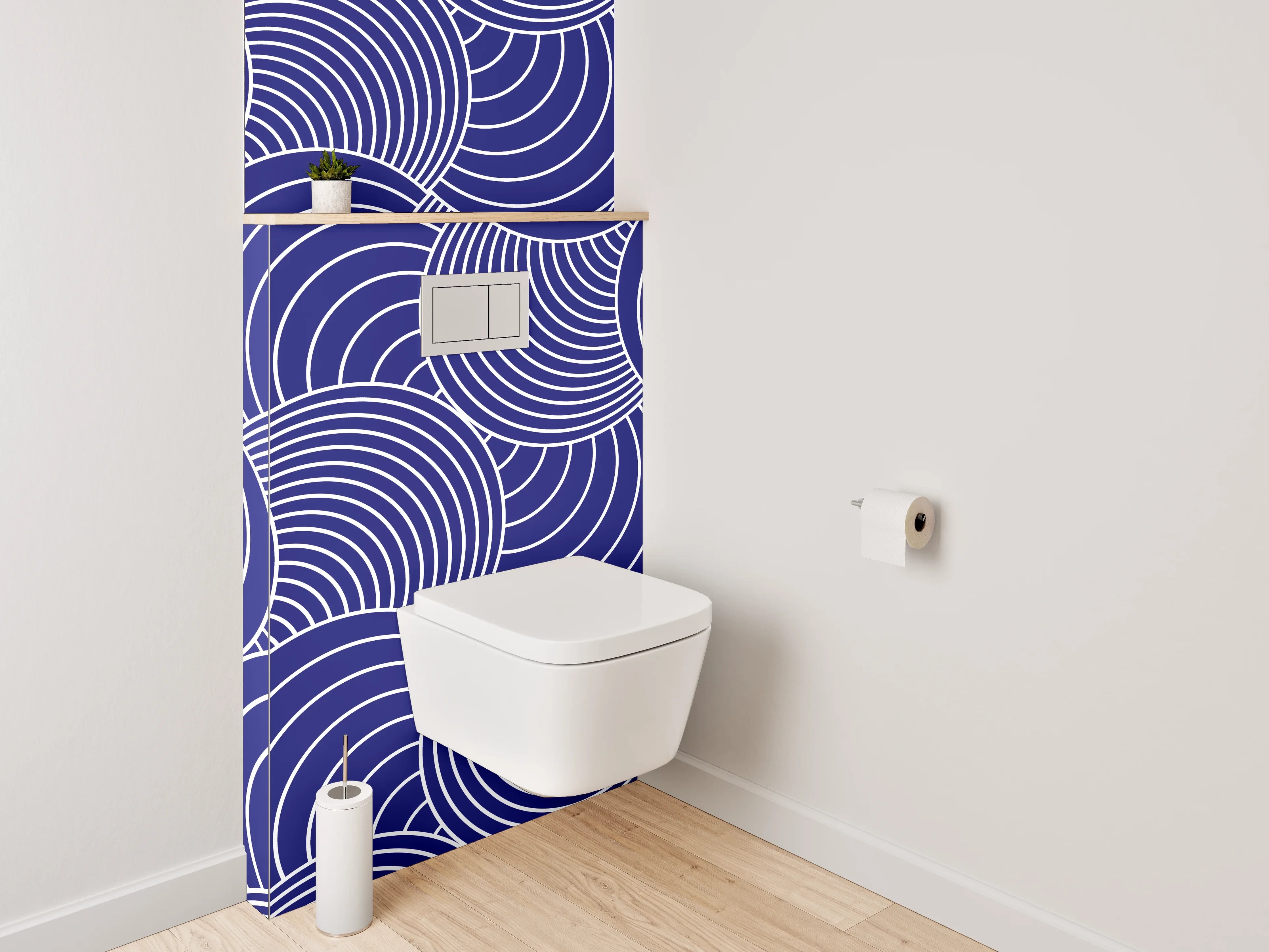 WC-Rückwand - Blaugraue Wellenkunst mit weißen Akzenten