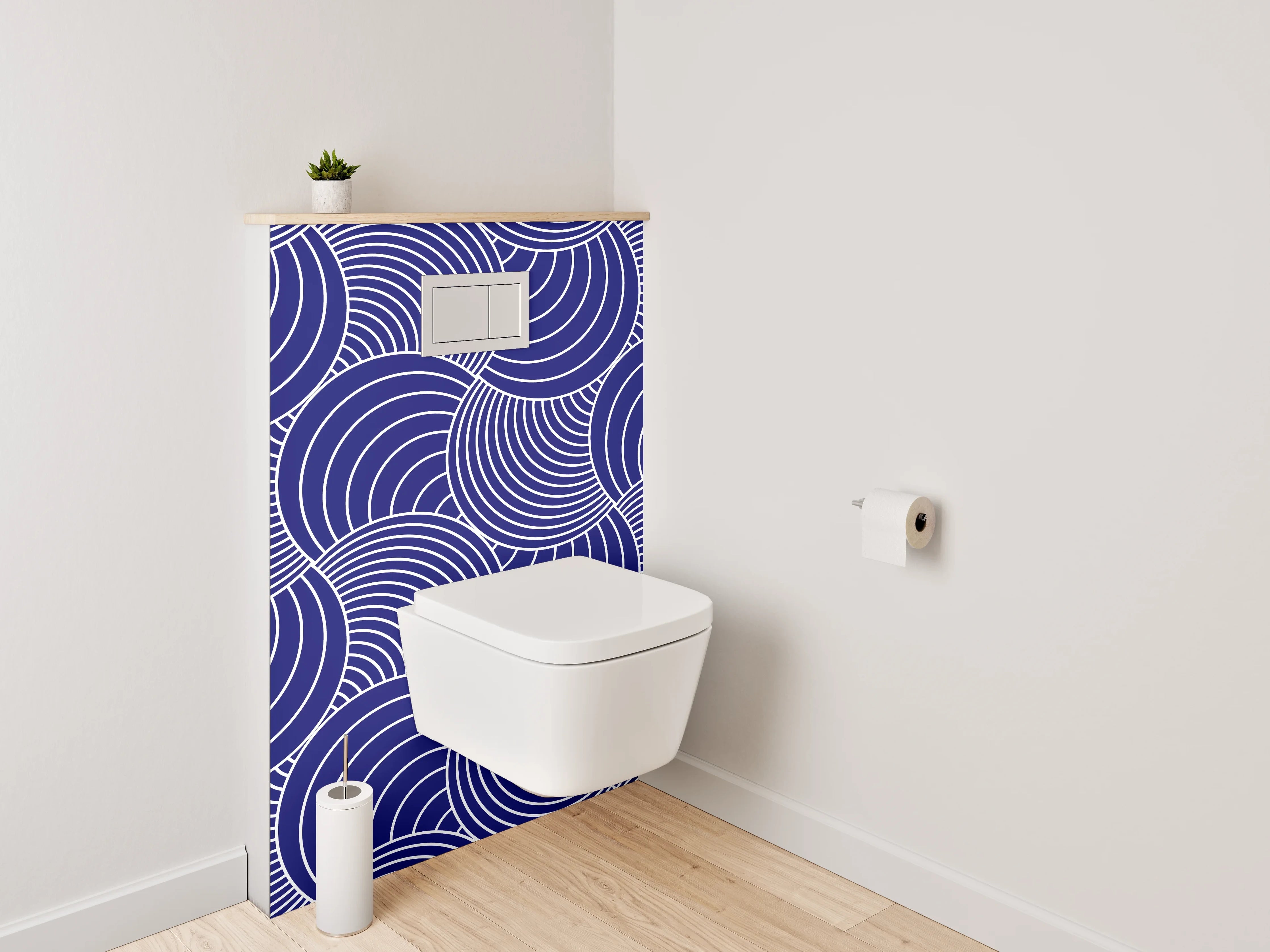 WC-Rückwand - Blaugraue Wellenkunst mit weißen Akzenten