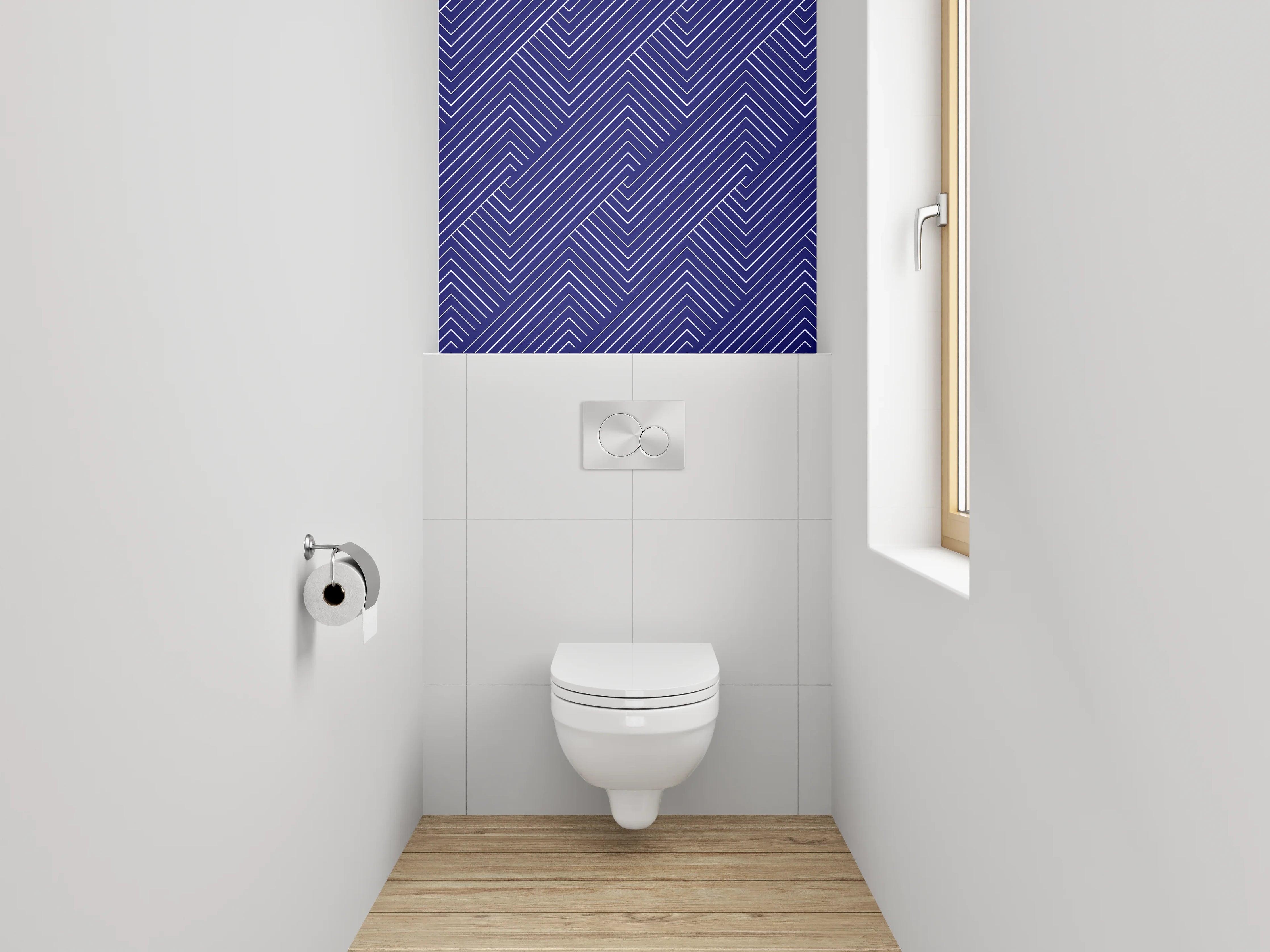 WC-Rückwand - Blaugraues Liniengeflecht auf Weiß