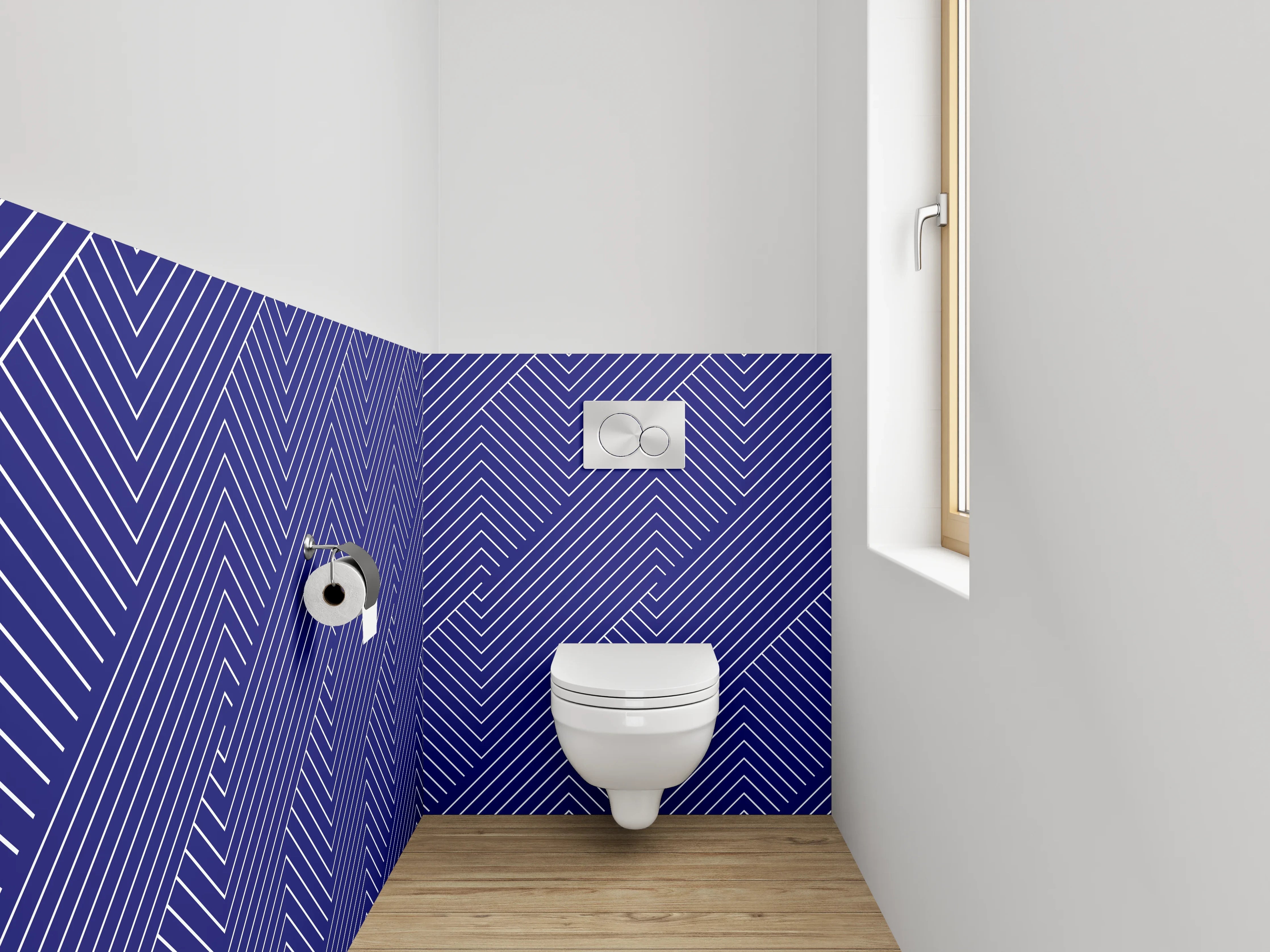 WC-Rückwand - Blaugraues Liniengeflecht auf Weiß