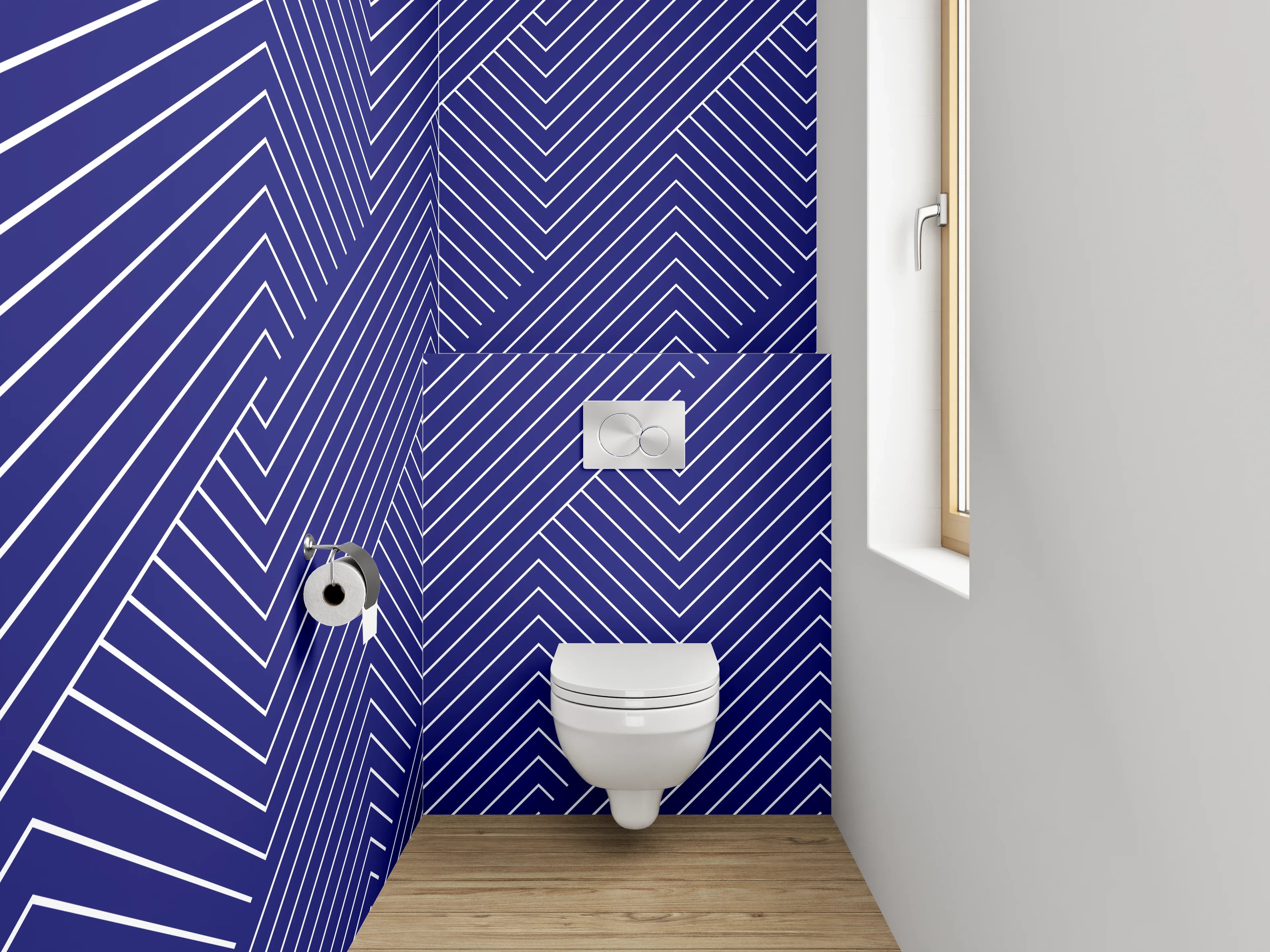 WC-Rückwand - Blaugraues Liniengeflecht auf Weiß
