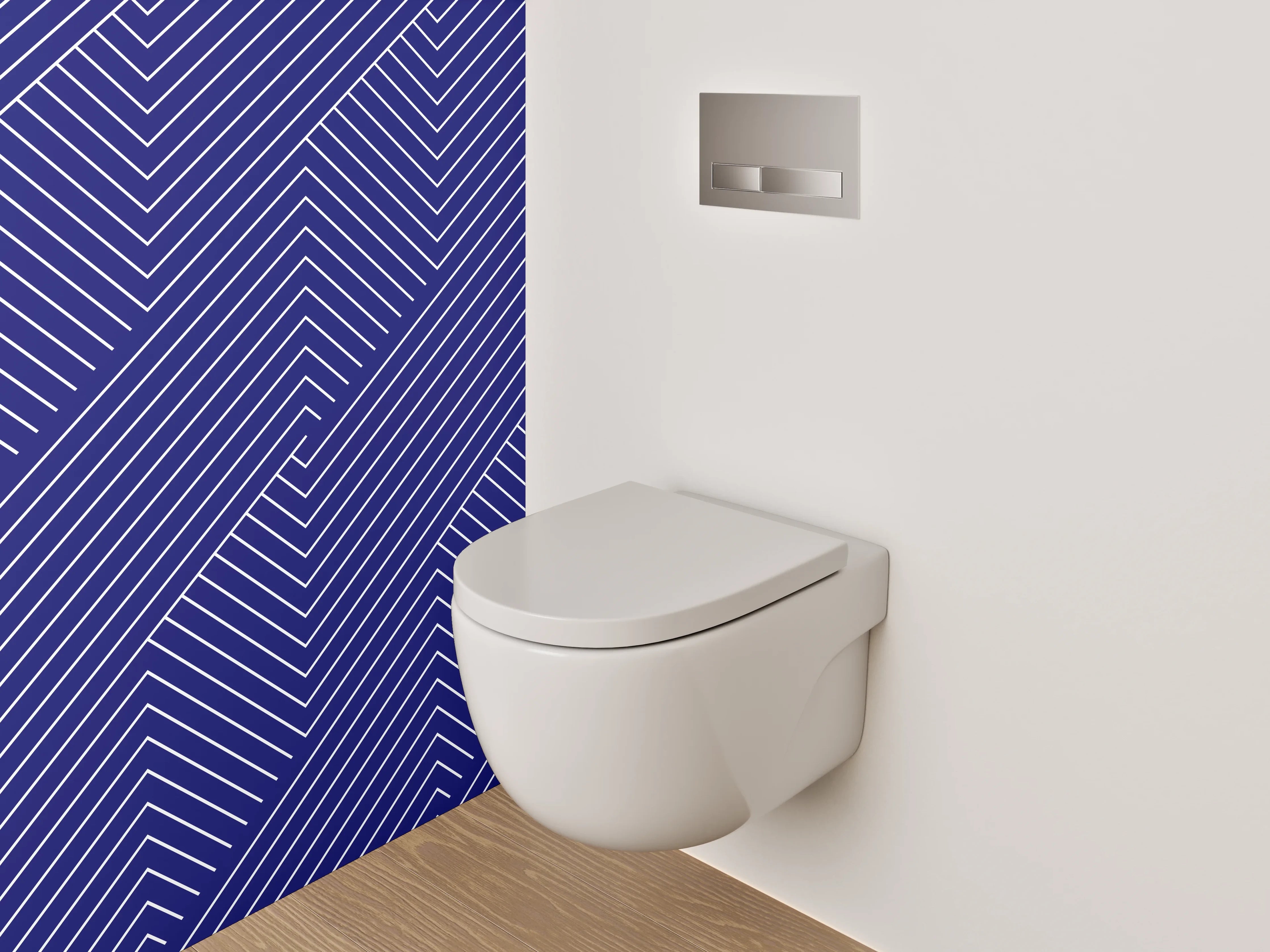 WC-Rückwand - Blaugraues Liniengeflecht auf Weiß