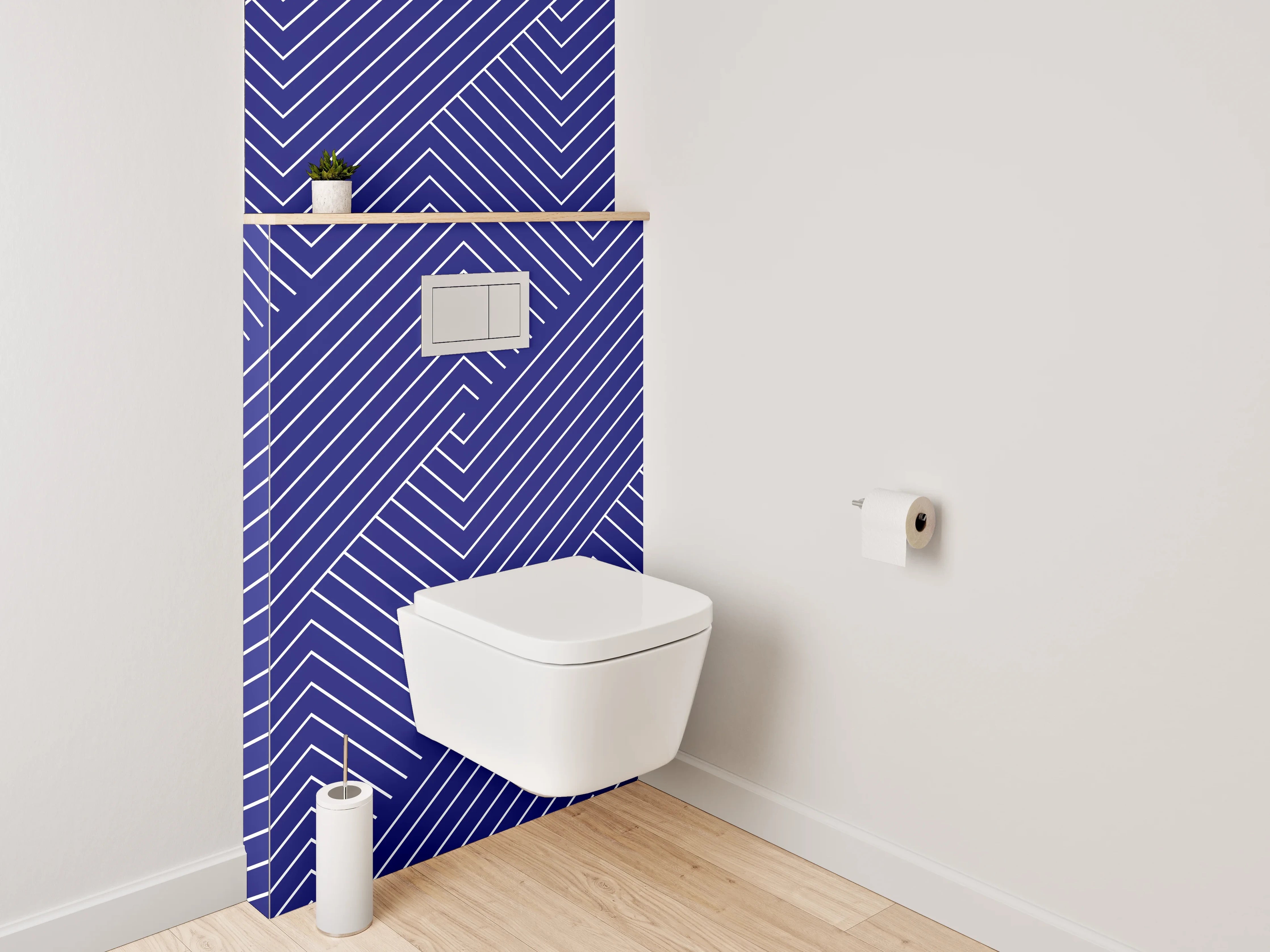 WC-Rückwand - Blaugraues Liniengeflecht auf Weiß