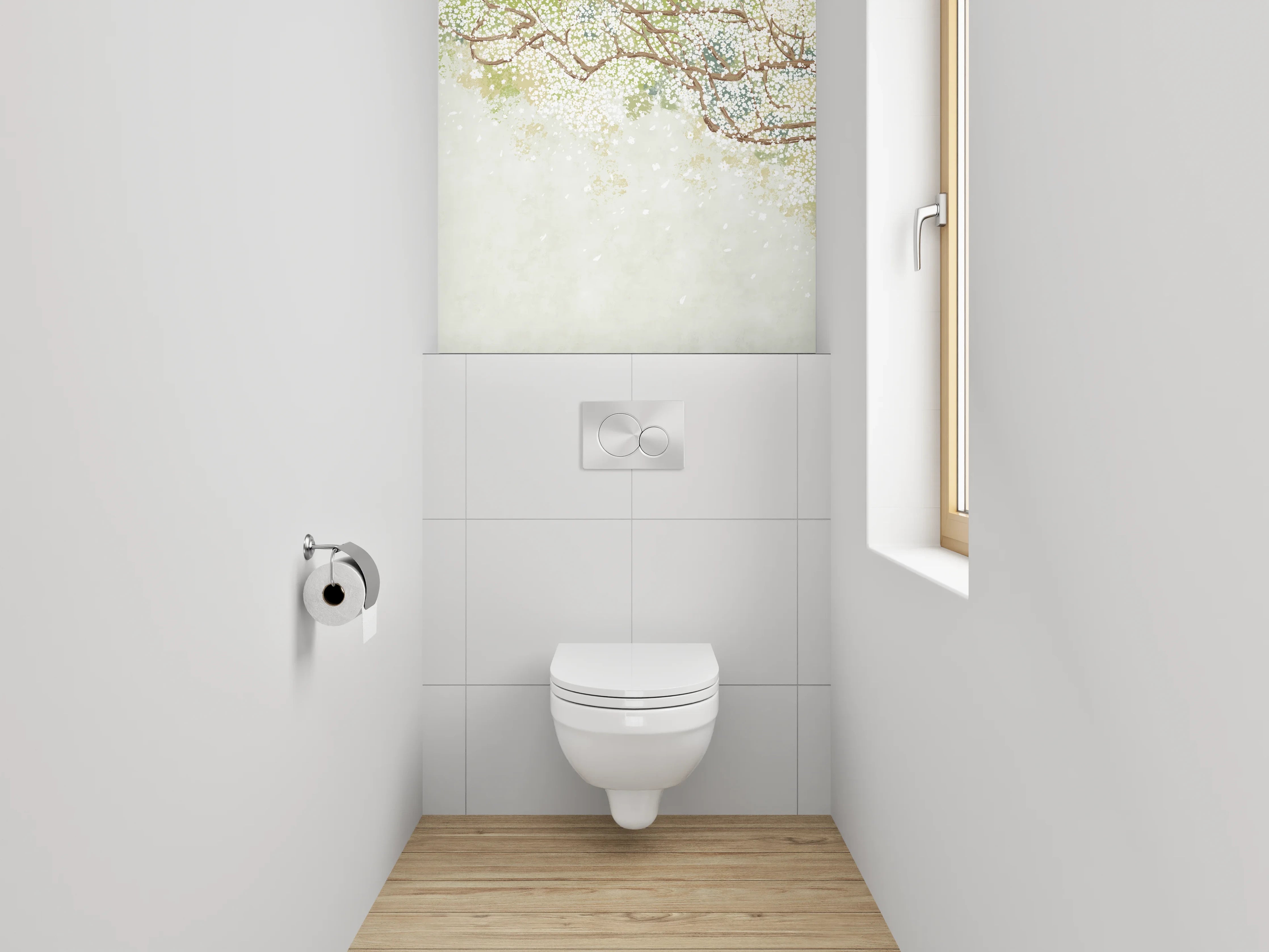 WC-Rückwand - Blühende Kirschzweige im Aquarellstil
