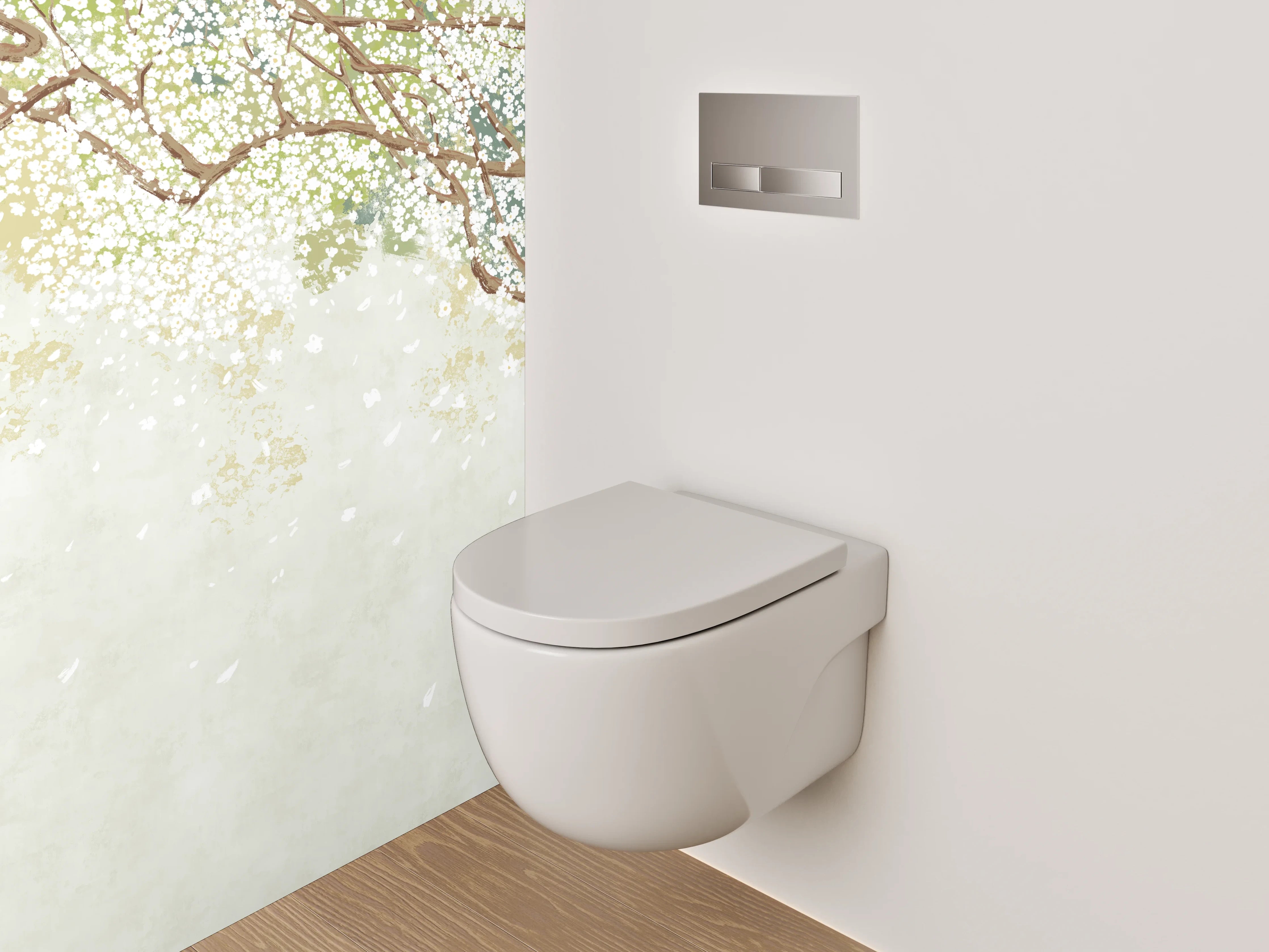 WC-Rückwand - Blühende Kirschzweige im Aquarellstil